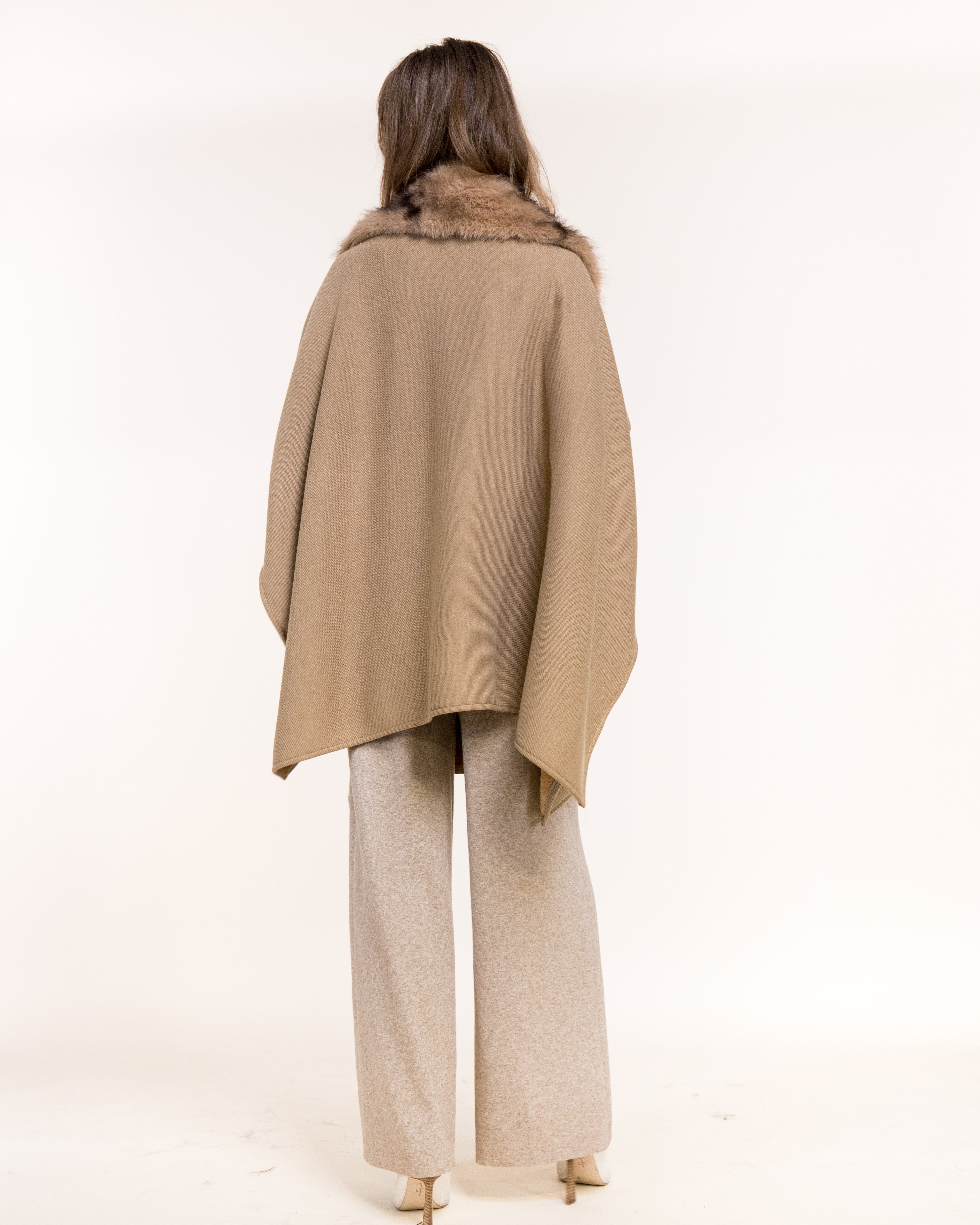 Cowl Neck Snap Closure Vegan Fur Cape - BEIGE (OS) (Pack of 6)