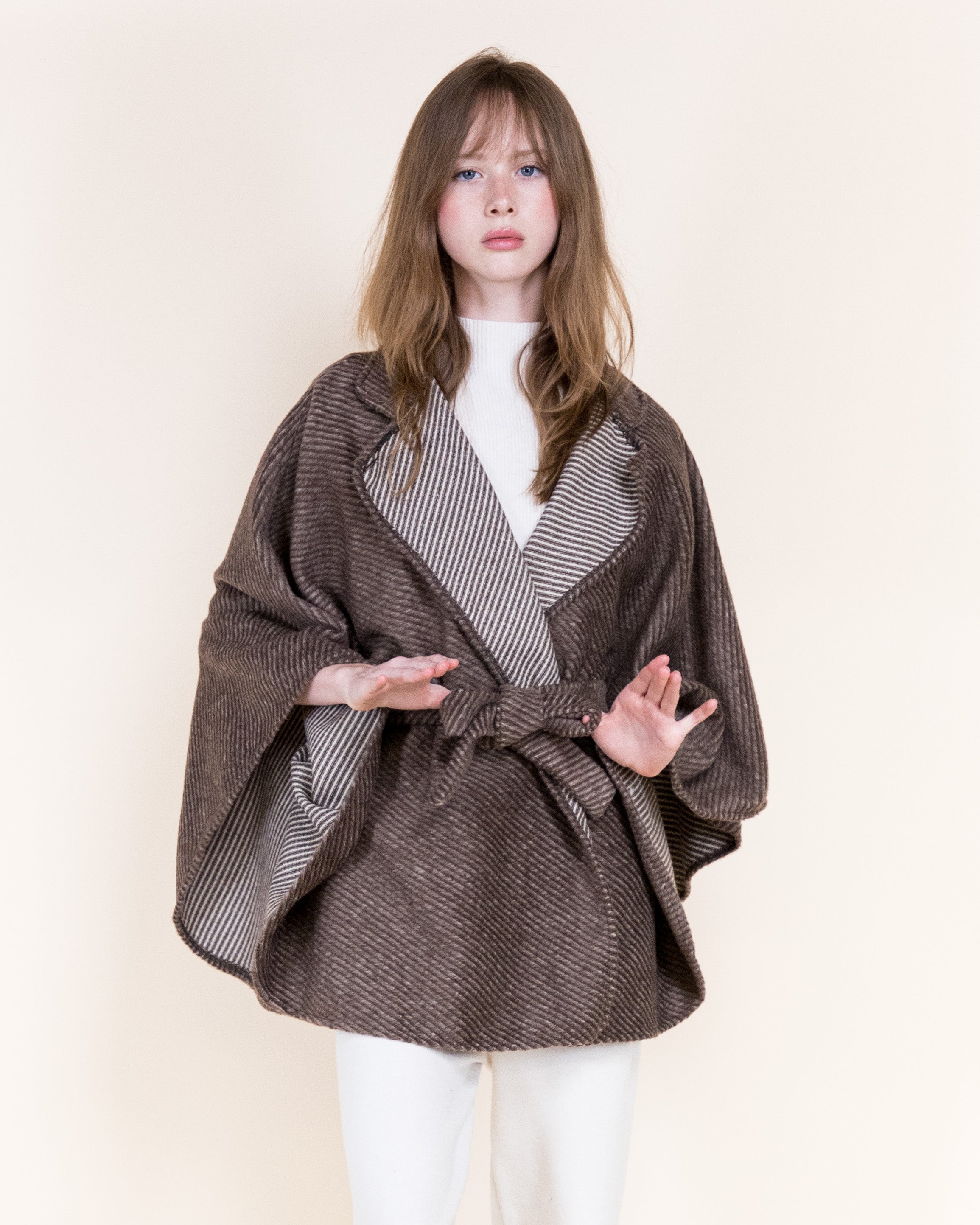 Angular Pinstripe Funnel Neck Belted Cape - BLACK (OS) (Pack of 6)