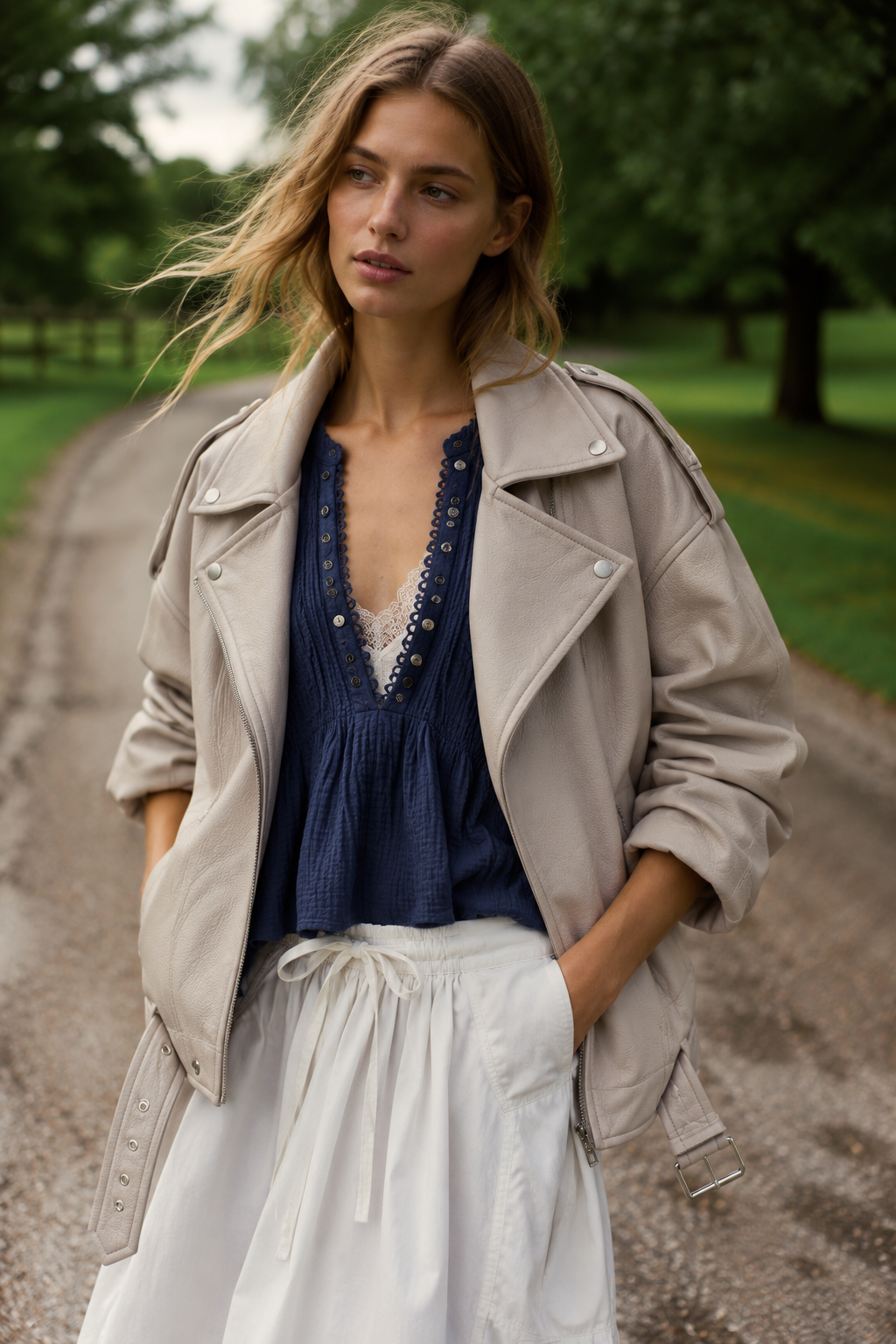 Femme Vegan Leather Zip-Up Moto Jacket-BEIGE (S/M, L/XL) (Pack of 6)