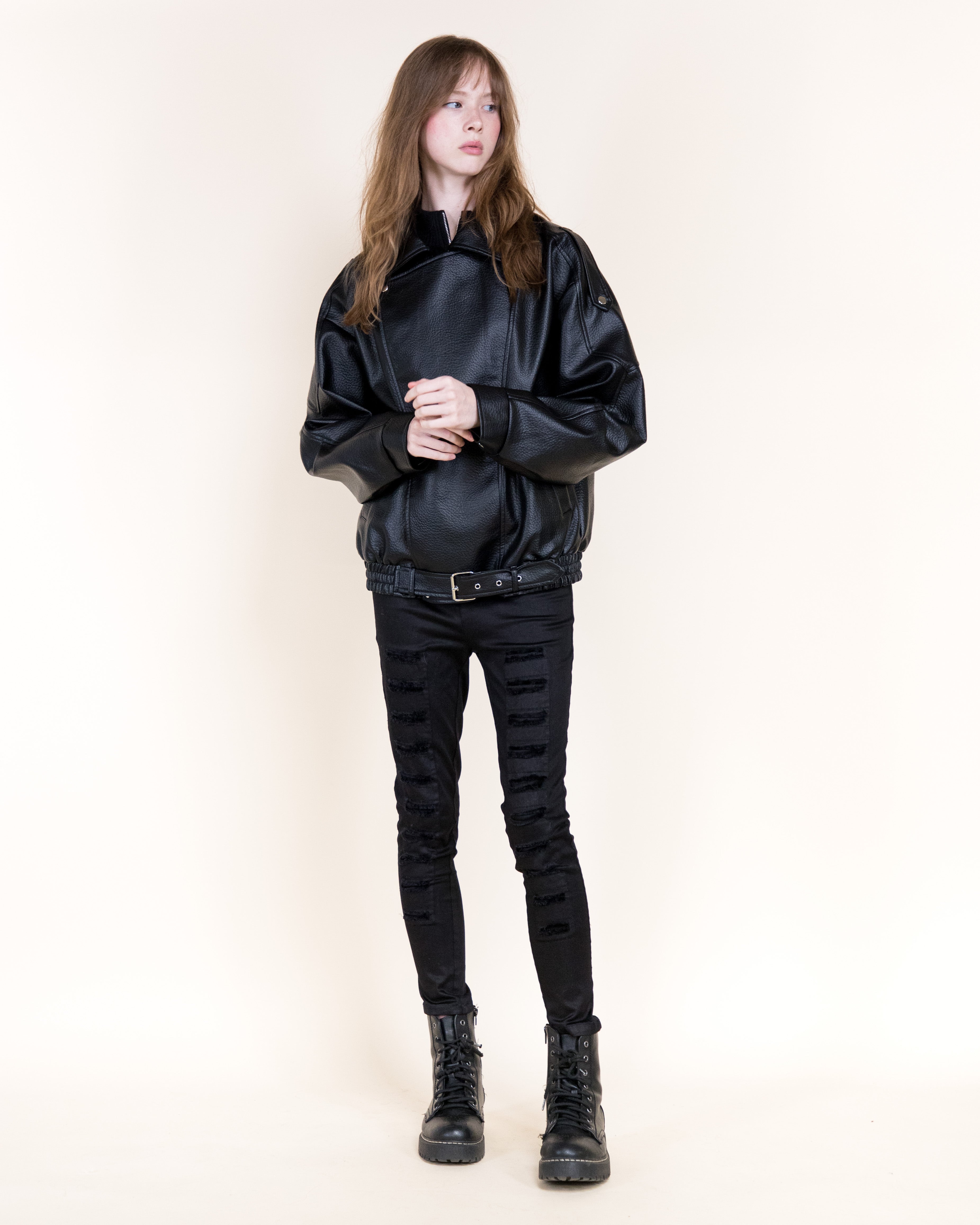Femme Vegan Leather Zip-Up Moto Jacket- BLACK (S/M, L/XL) (Pack of 6)