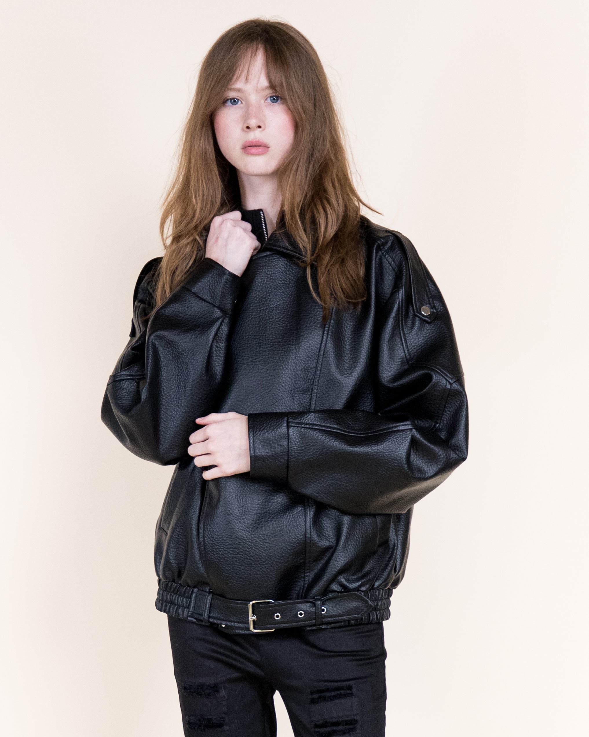 Femme Vegan Leather Zip-Up Moto Jacket- BLACK (S/M, L/XL) (Pack of 6)