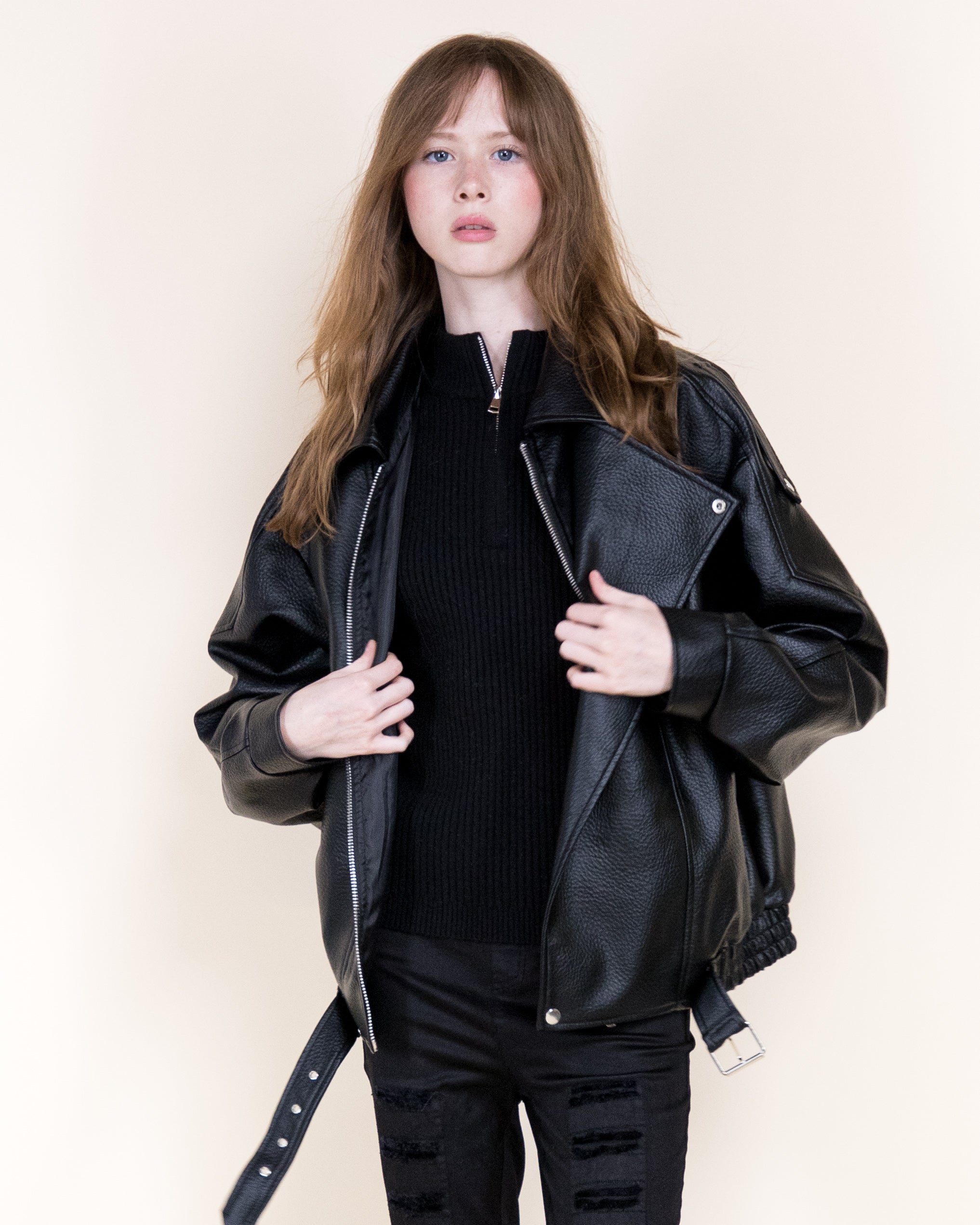 Femme Vegan Leather Zip-Up Moto Jacket- BLACK (S/M, L/XL) (Pack of 6)