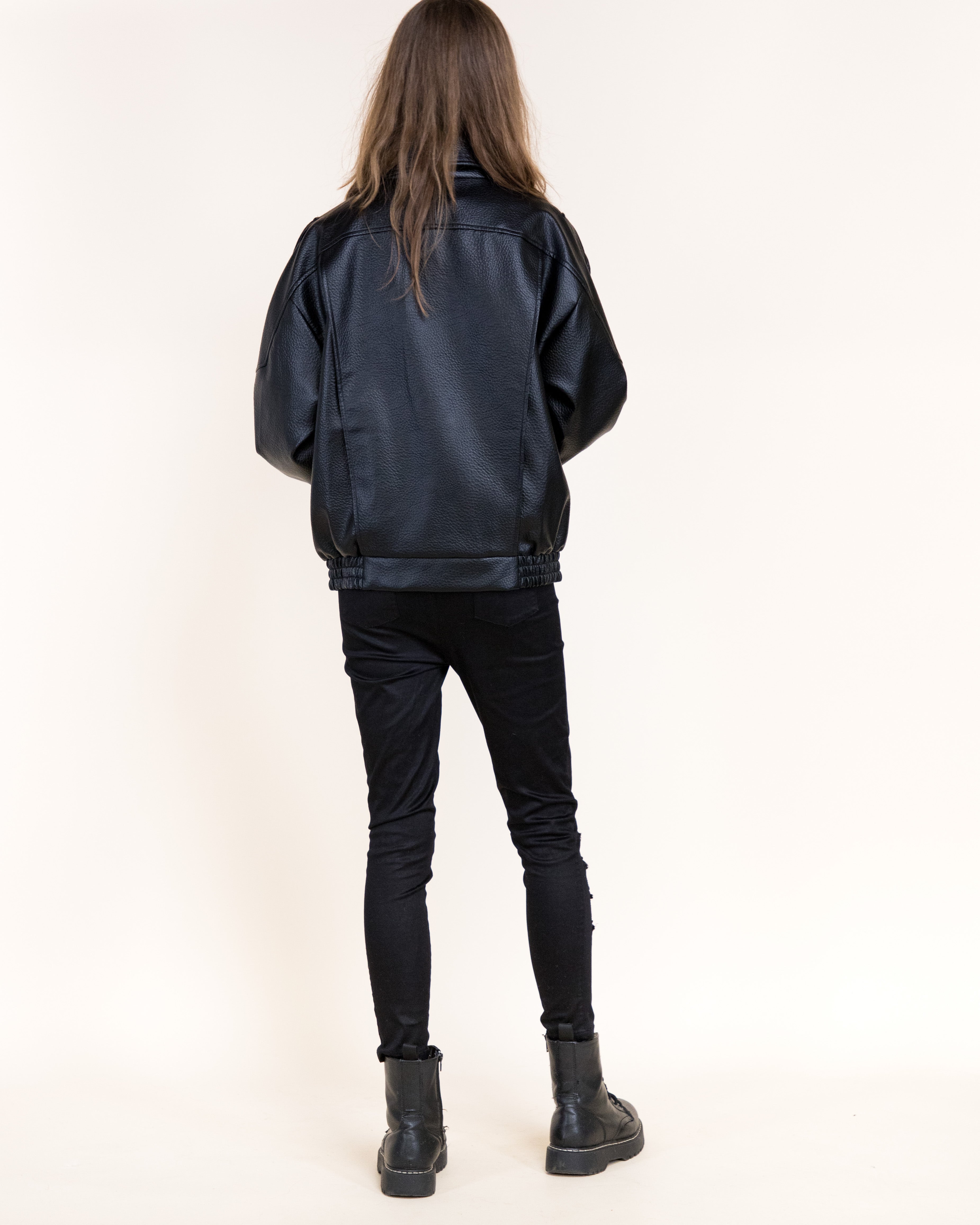 Femme Vegan Leather Zip-Up Moto Jacket- BLACK (S/M, L/XL) (Pack of 6)