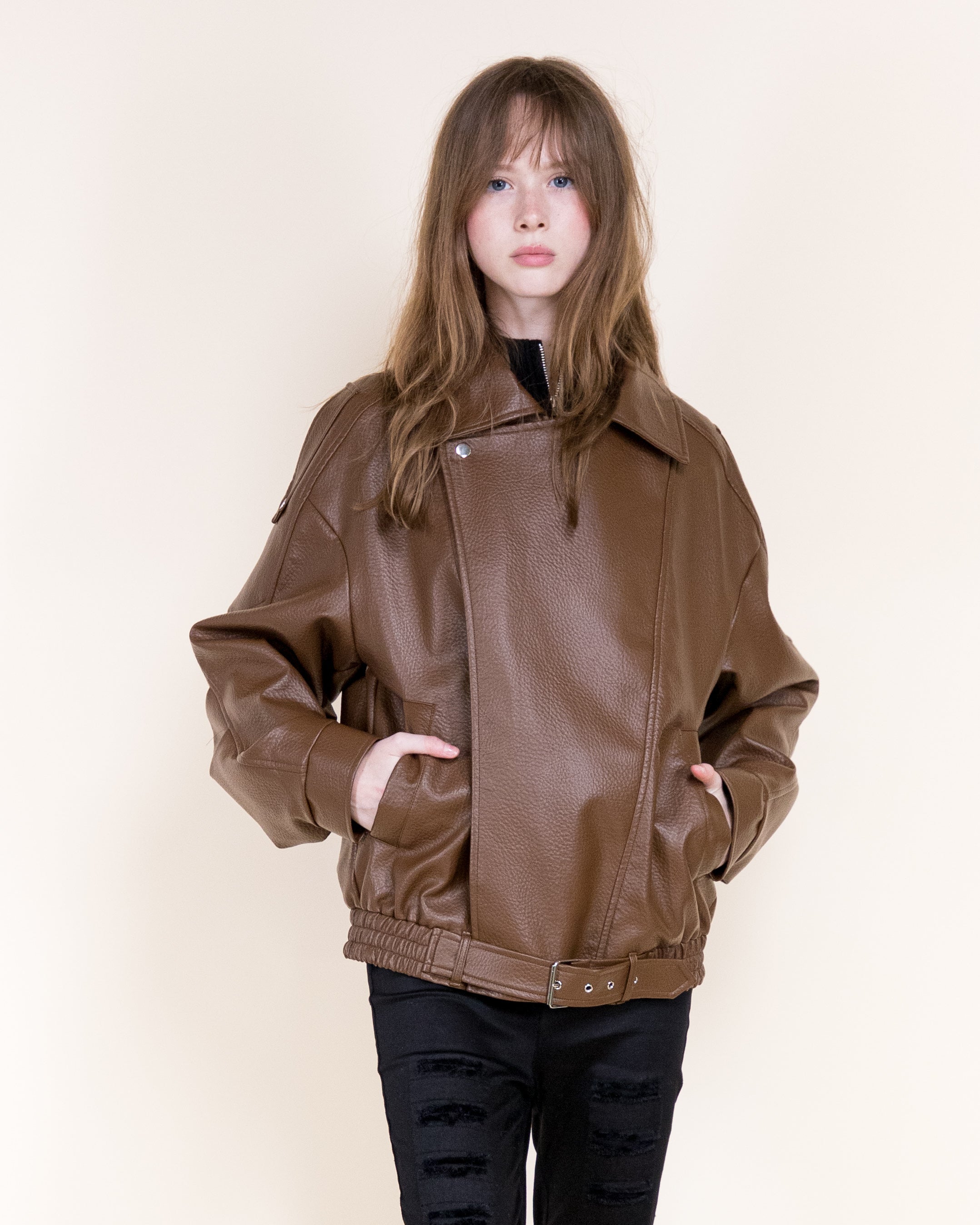Femme Vegan Leather Zip-Up Moto Jacket- BLACK (S/M, L/XL) (Pack of 6)