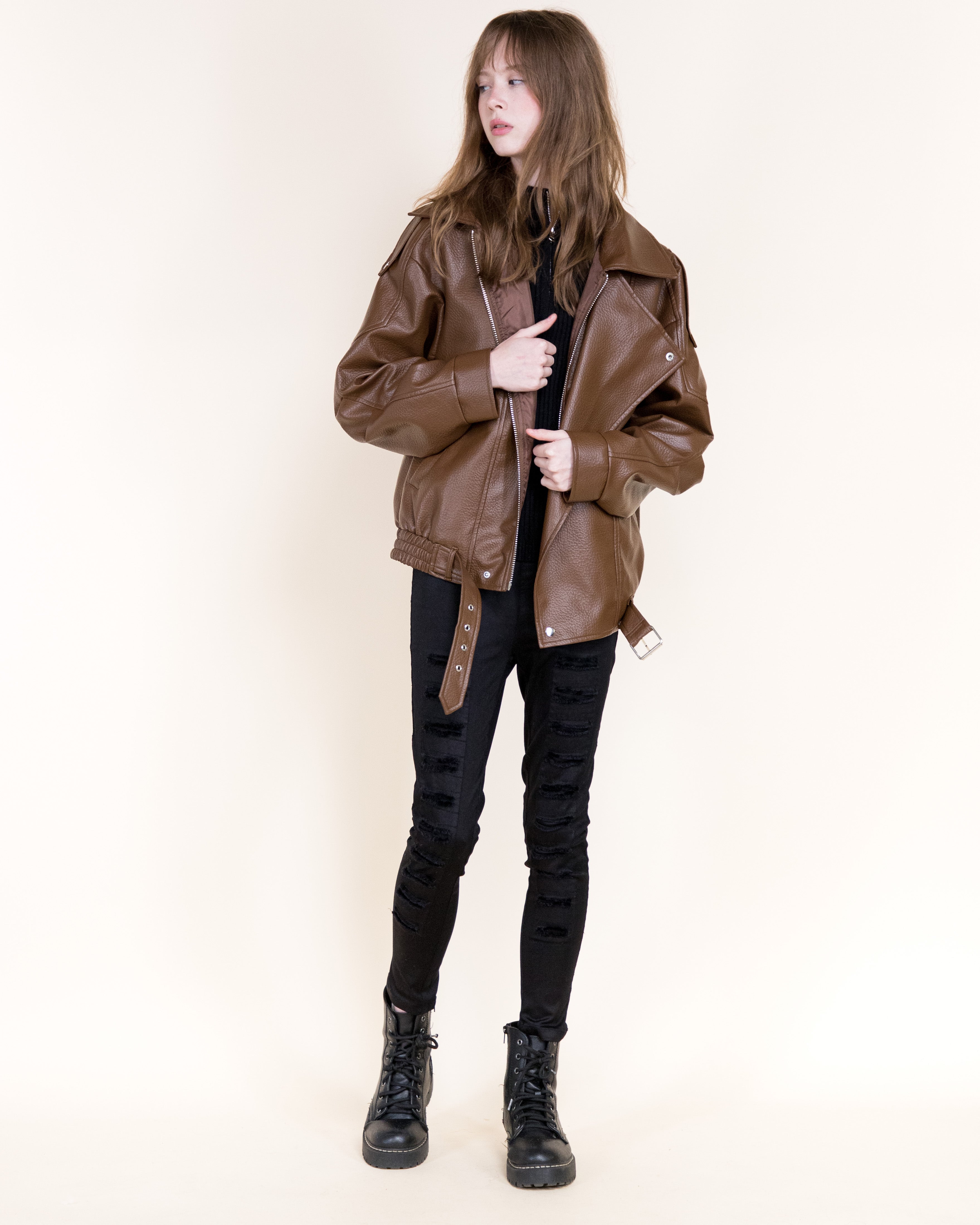 Femme Vegan Leather Zip-Up Moto Jacket- BLACK (S/M, L/XL) (Pack of 6)