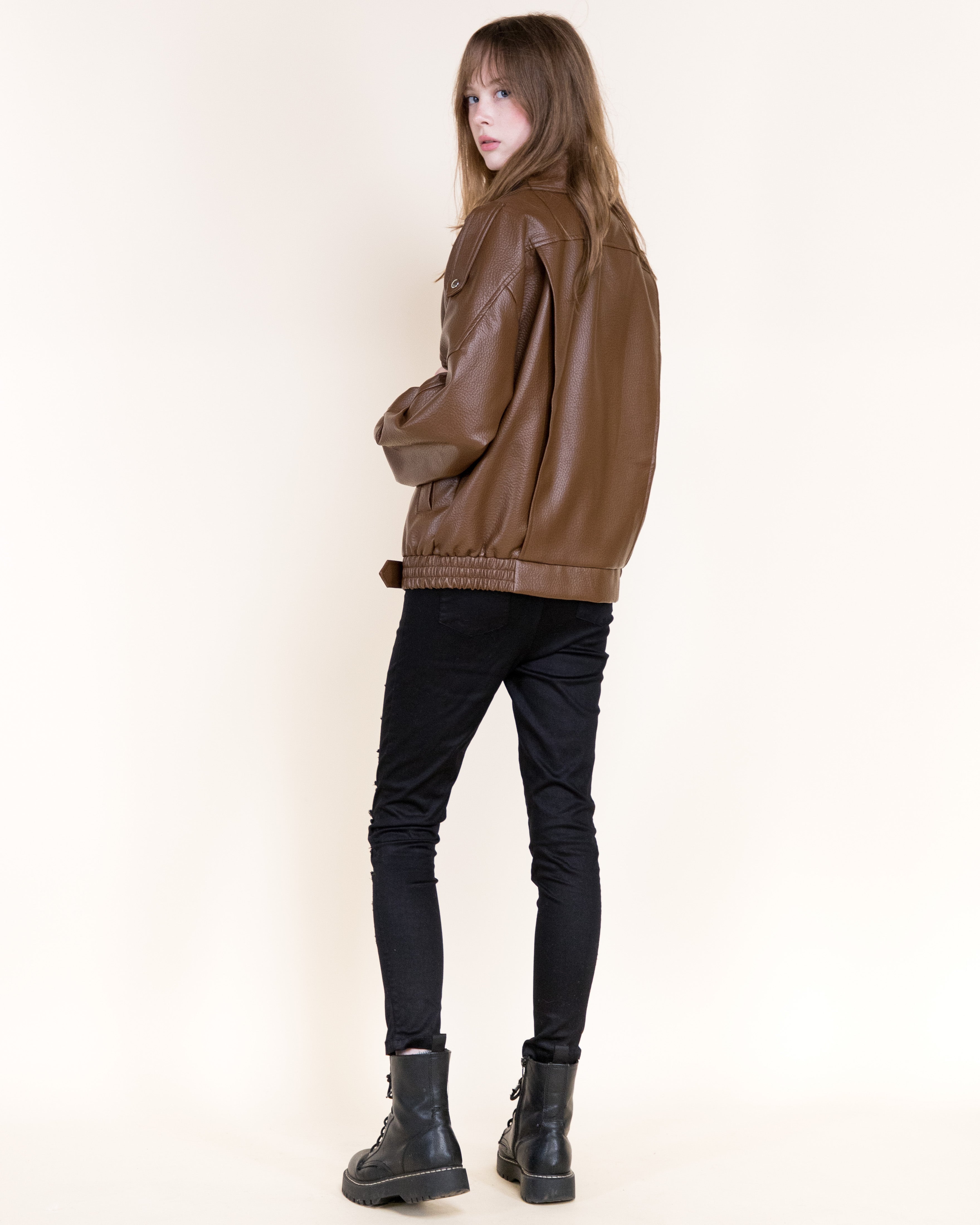 Femme Vegan Leather Zip-Up Moto Jacket- BLACK (S/M, L/XL) (Pack of 6)