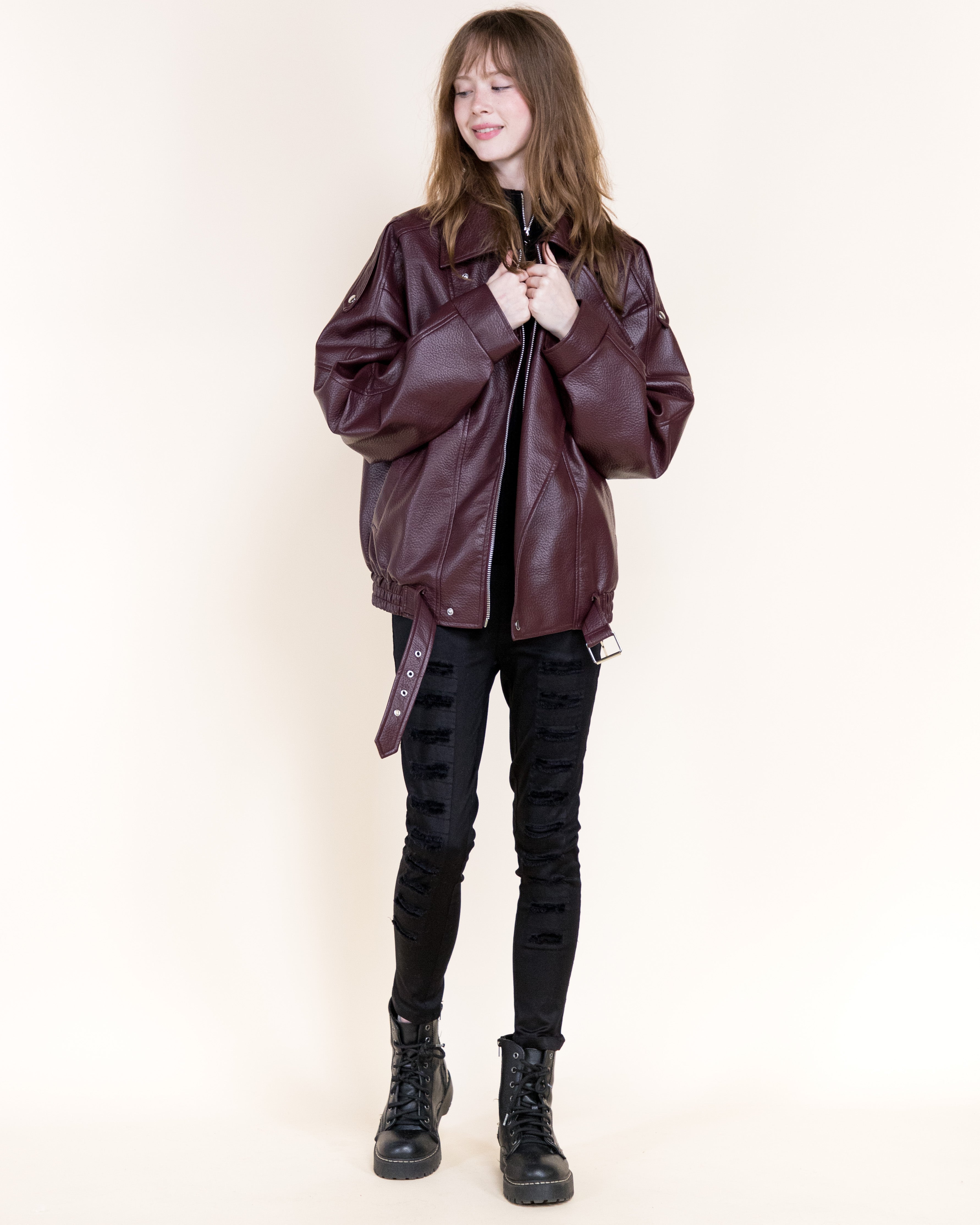 Femme Vegan Leather Zip-Up Moto Jacket- BLACK (S/M, L/XL) (Pack of 6)