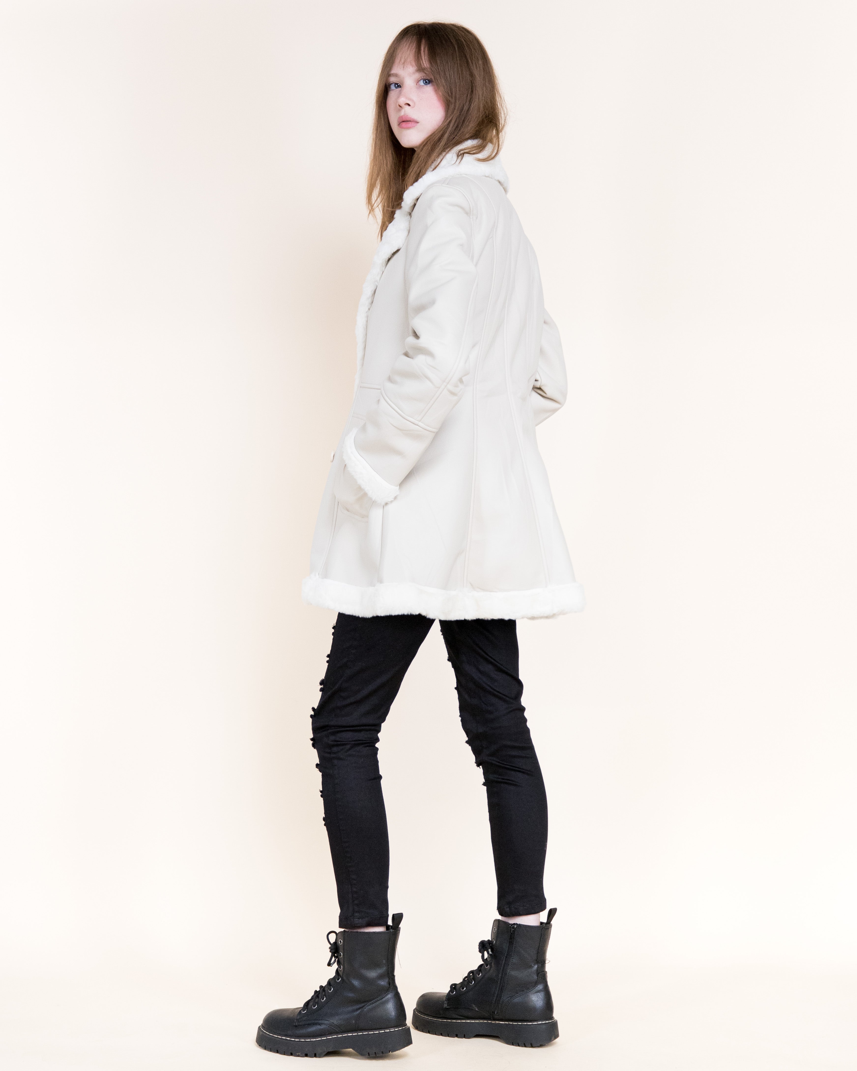 Aviatrice Double Breasted Shearling Vegan Leather Coat- BROWN (S/M, L/XL) (Pack of 6)