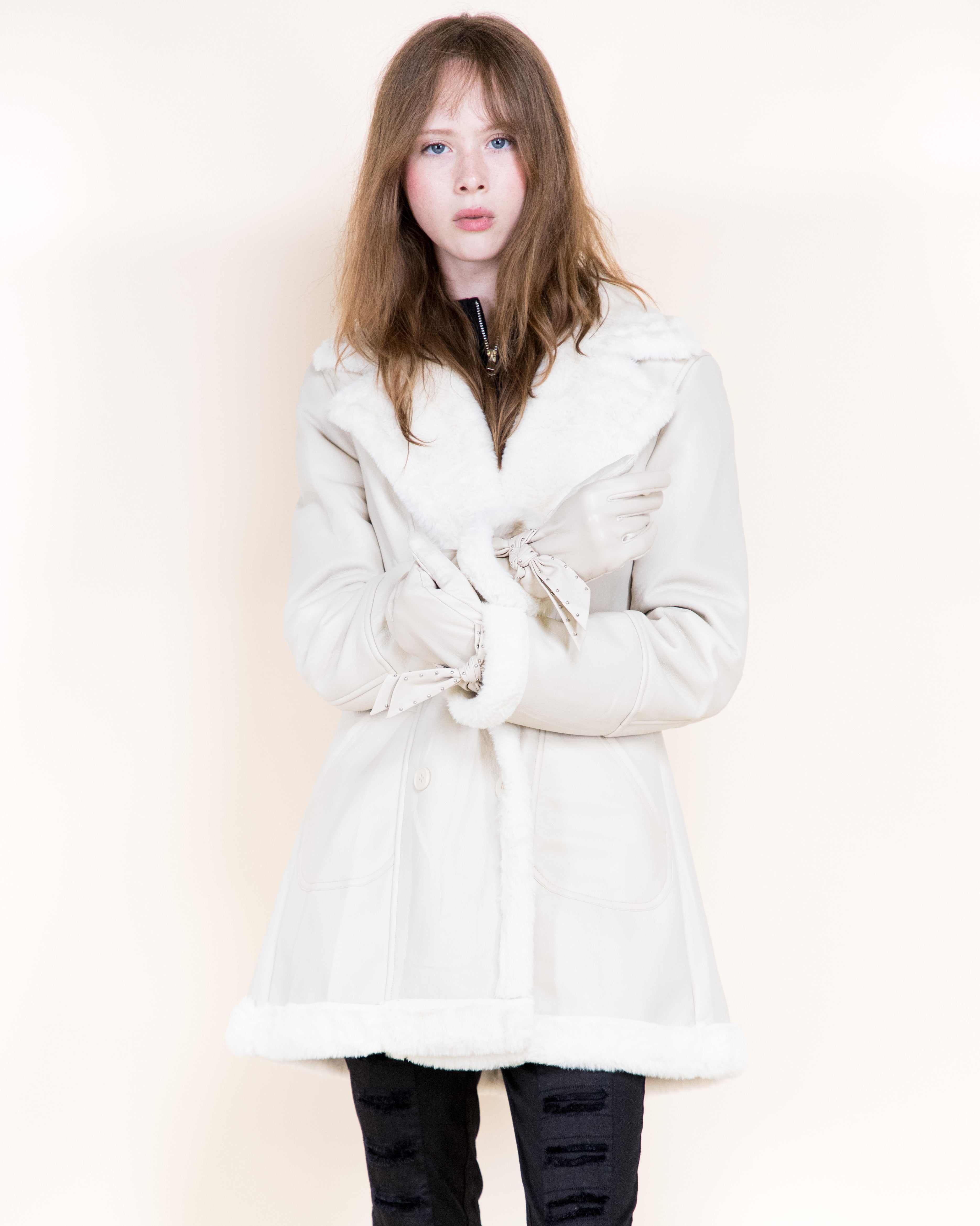 Aviatrice Double Breasted Shearling Vegan Leather Coat- BROWN (S/M, L/XL) (Pack of 6)