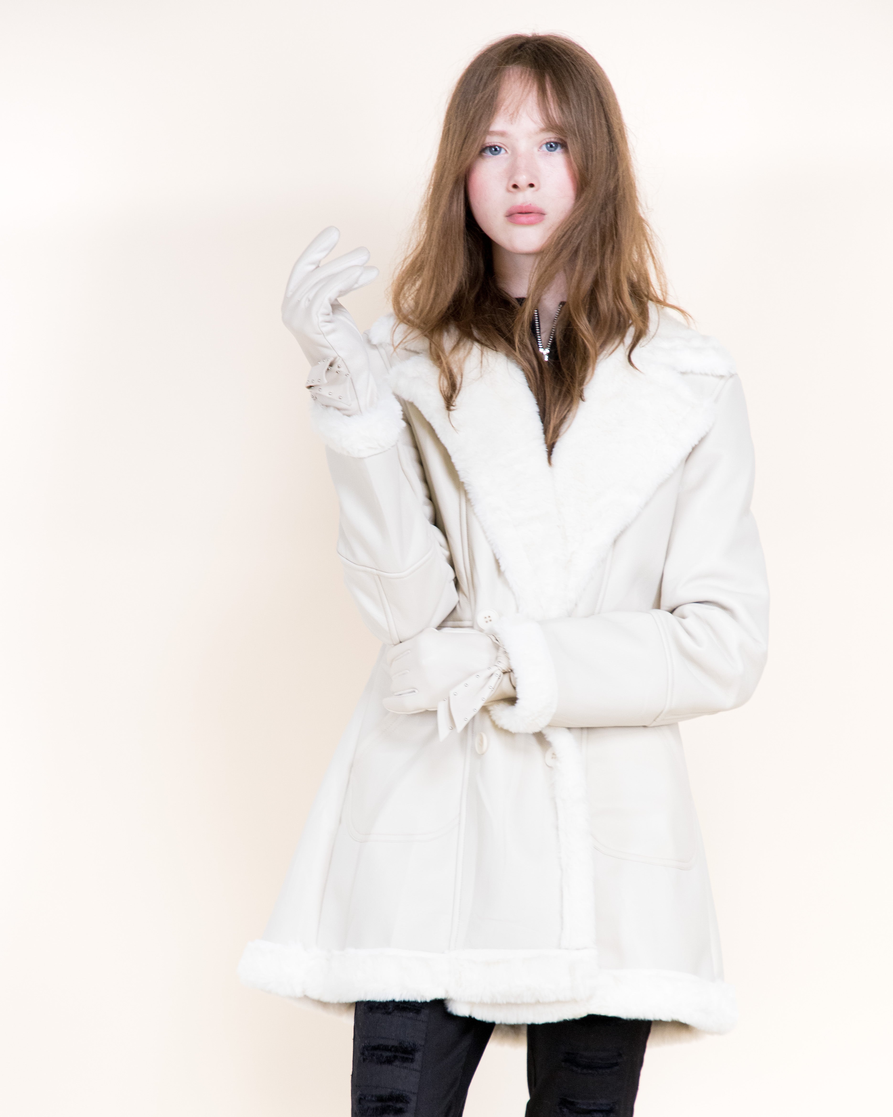 Aviatrice Double Breasted Shearling Vegan Leather Coat- BROWN (S/M, L/XL) (Pack of 6)