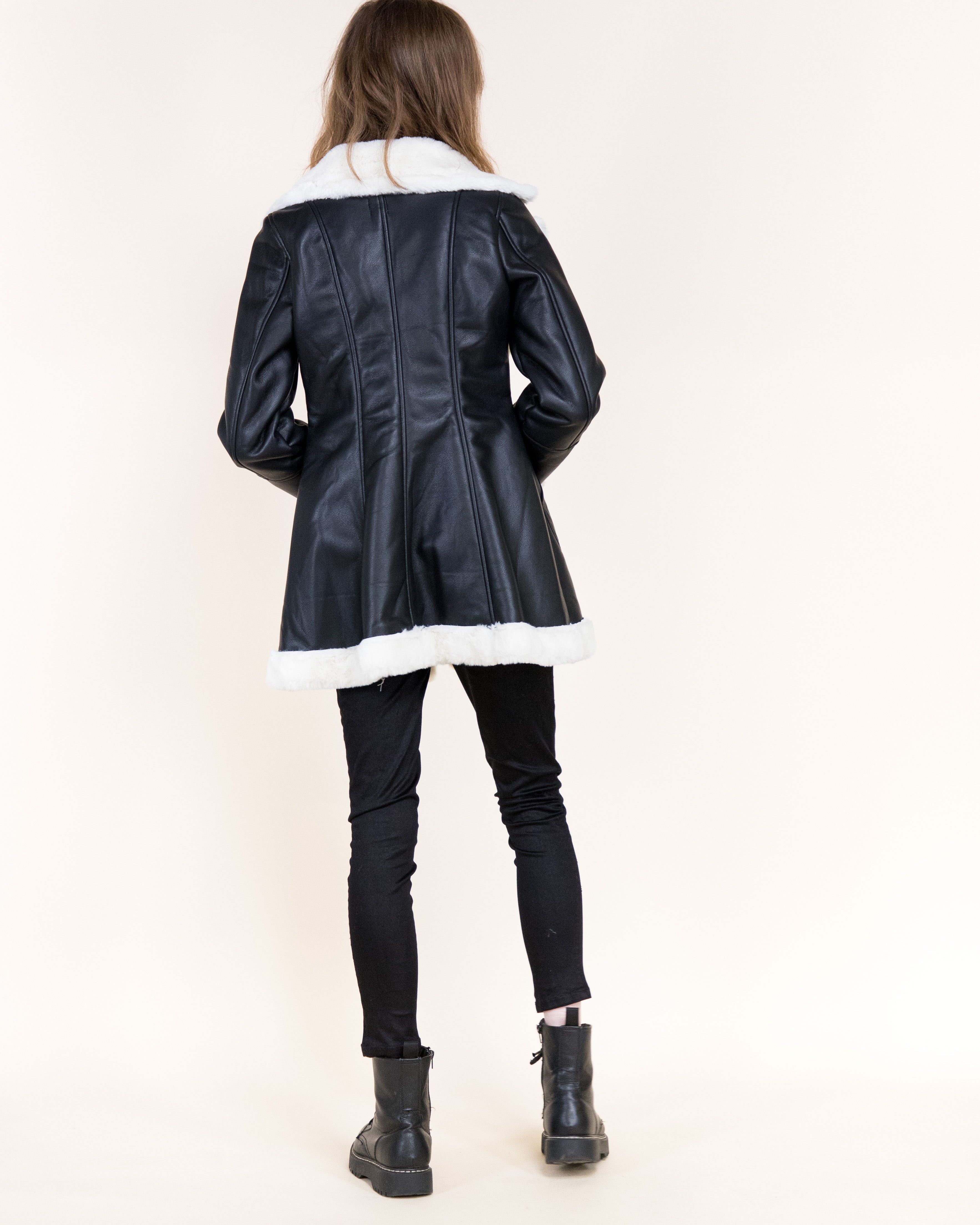 Aviatrice Double Breasted Shearling Vegan Leather Coat- BROWN (S/M, L/XL) (Pack of 6)
