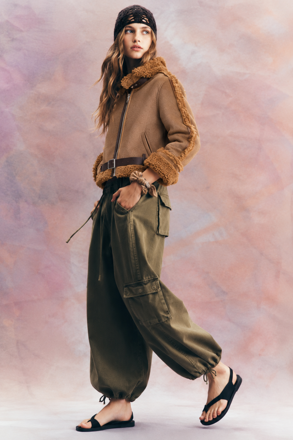 Femme Zip-Up Shearling Trim Vegan Suede Jacket-CAMEL (S/M, L/XL) (Pack of 6)