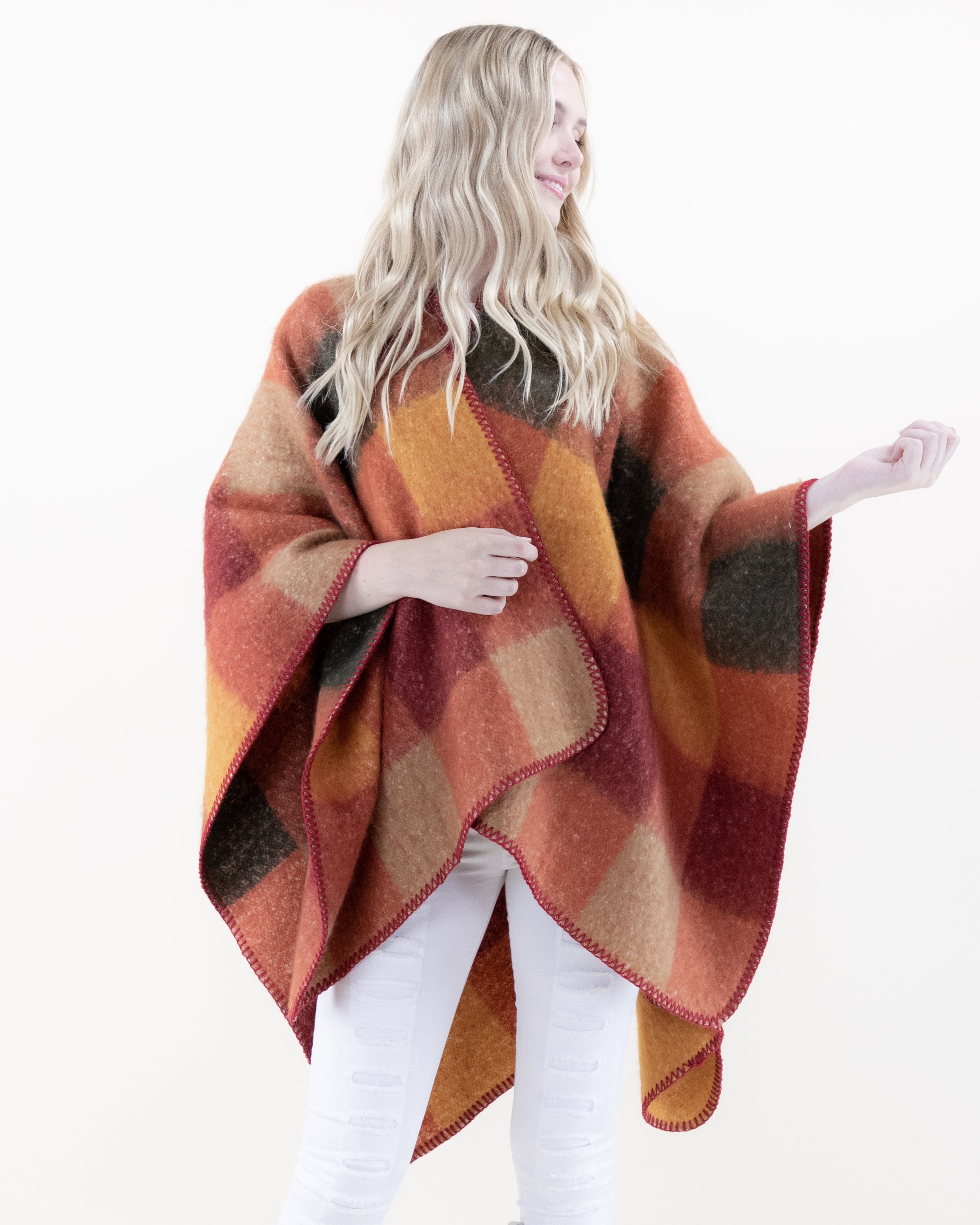 Multicolor Boxy Plaid Ruana Wrap - RUST (OS) (Pack of 6) – ORIGINAL USA