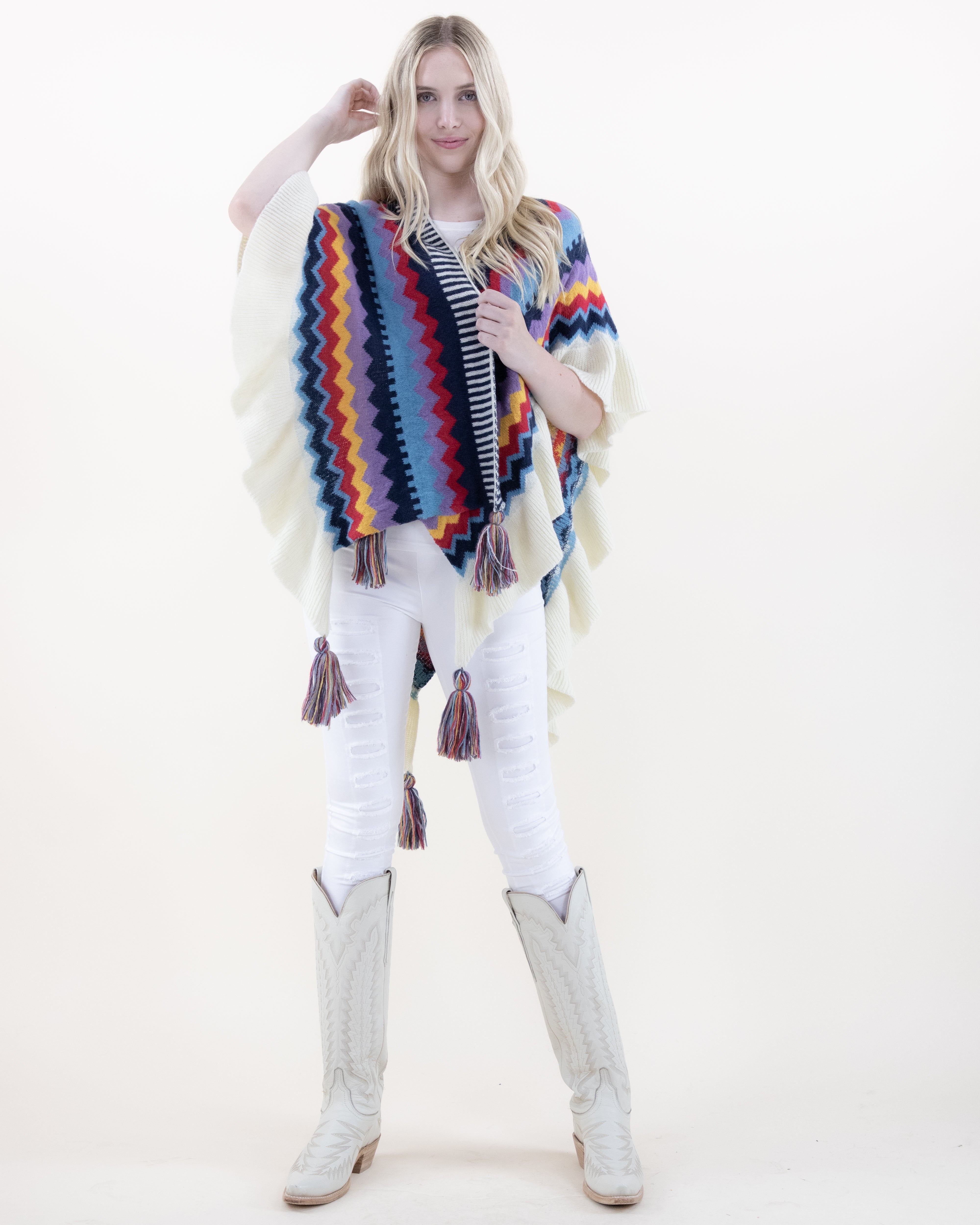 Southwestern Ruffle Edge Ruana Wrap - NAVY (OS) (Pack of 6) – ORIGINAL USA