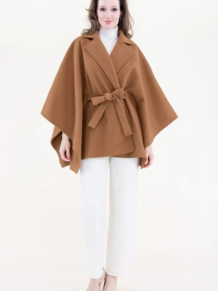 Notched Lapel Belted Tailored Cape - Olive (OS) (Pack of 6)