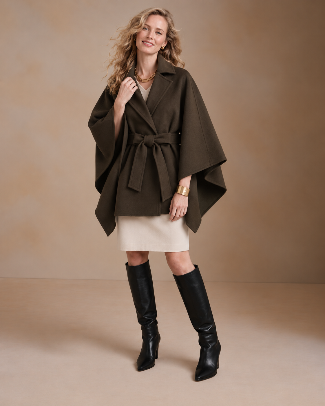 Notched Lapel Belted Tailored Cape - Olive (OS) (Pack of 6)