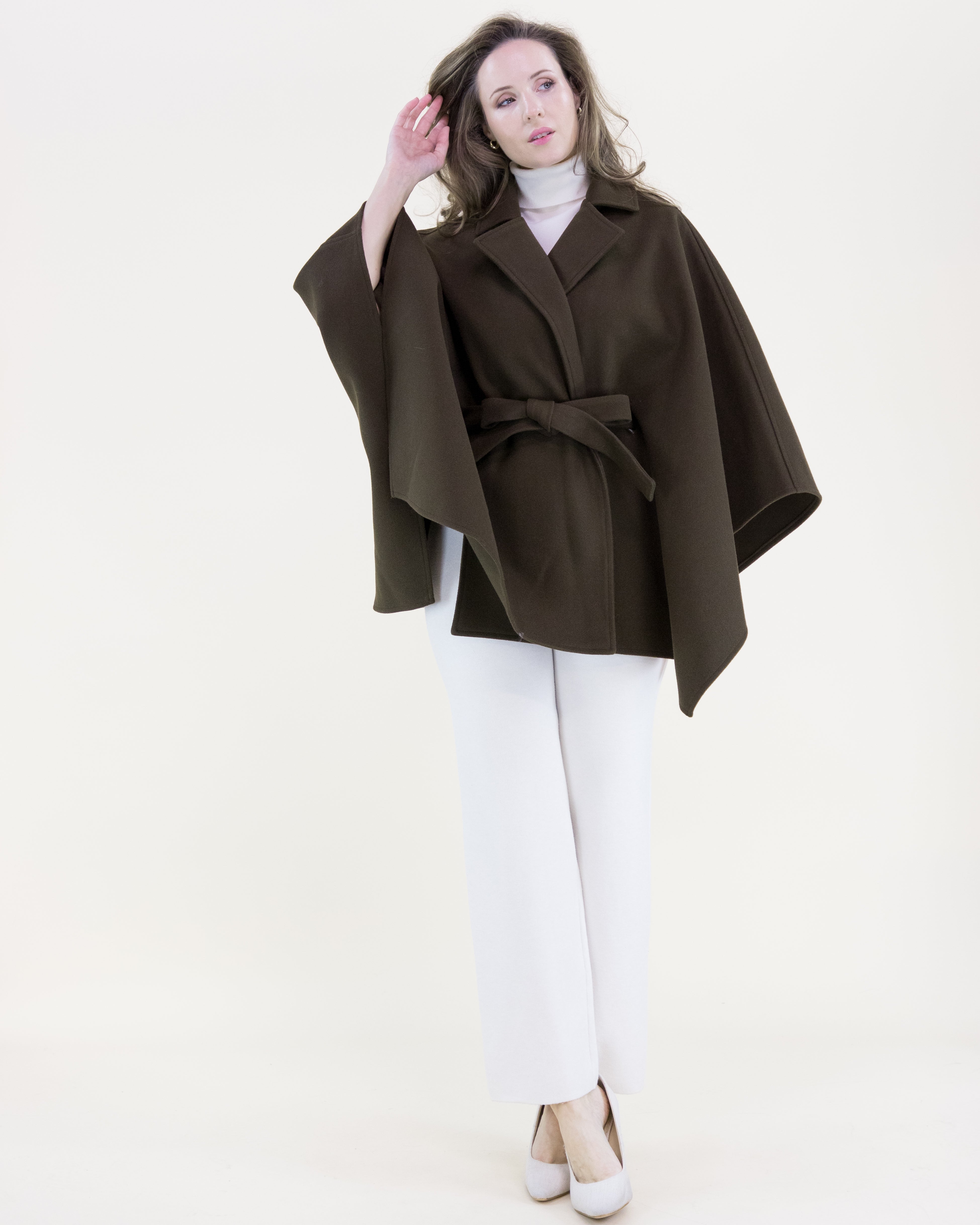 Notched Lapel Belted Tailored Cape - Olive (OS) (Pack of 6)