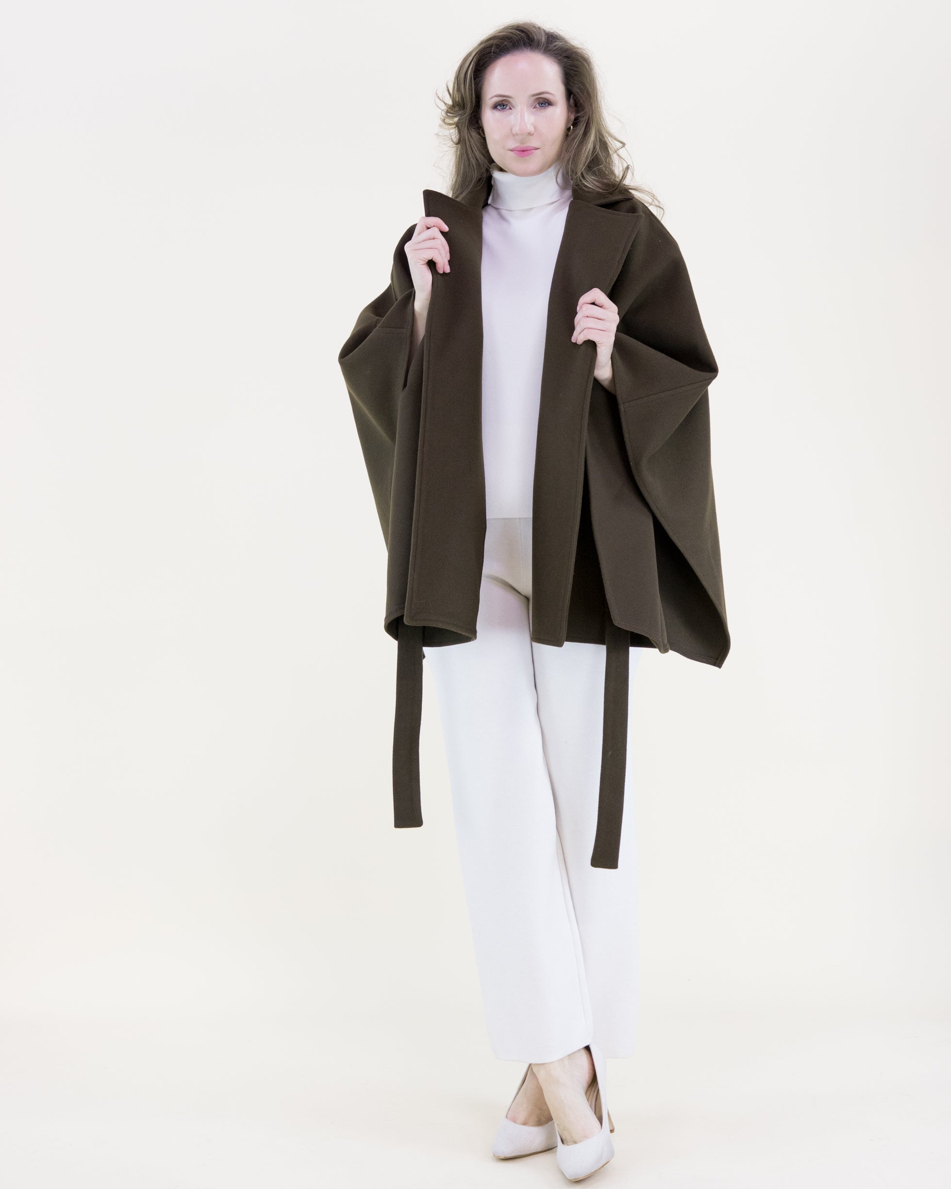 Notched Lapel Belted Tailored Cape - Olive (OS) (Pack of 6)