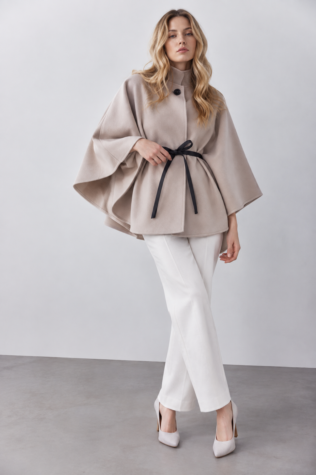 Funnel Neck Faux Leather Belt Cape - BEIGE (OS) (Pack of 6)