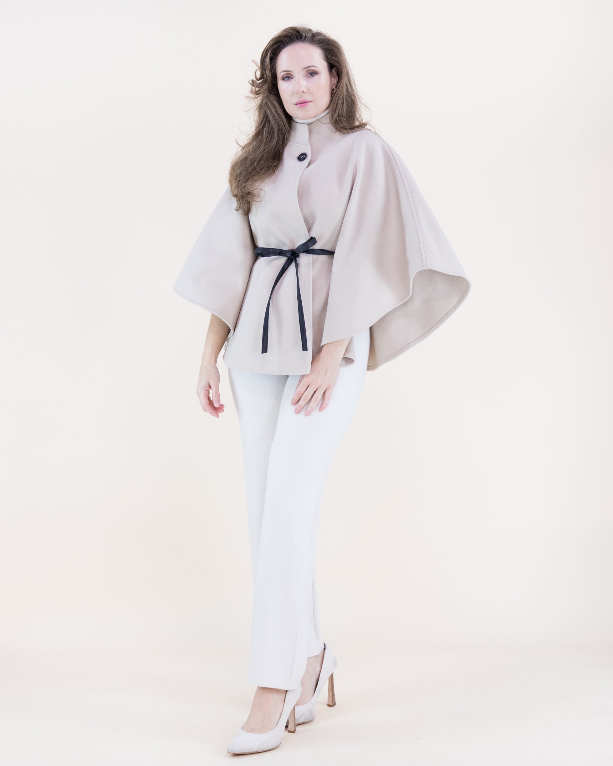 Funnel Neck Faux Leather Belt Cape - BEIGE (OS) (Pack of 6)