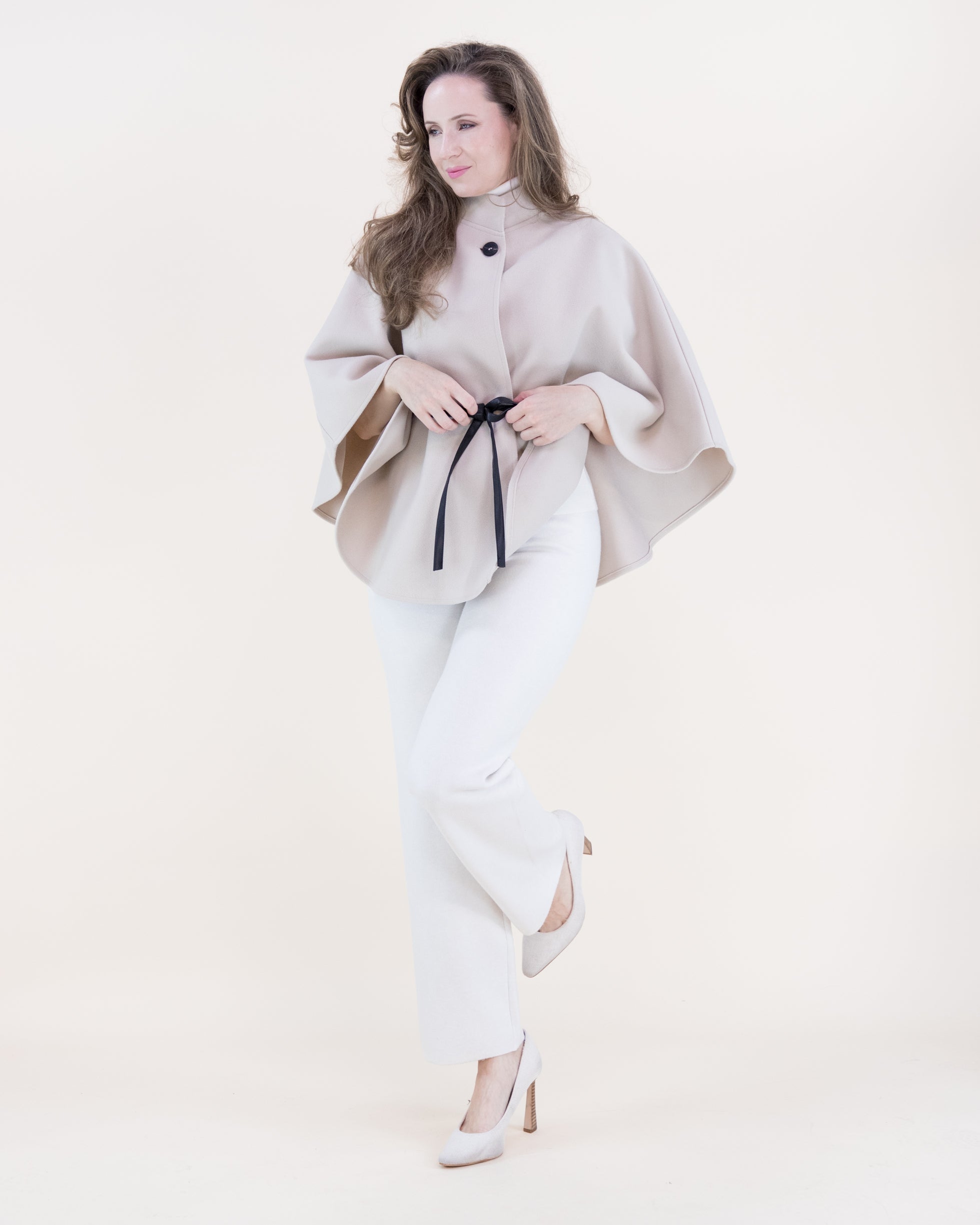 Funnel Neck Faux Leather Belt Cape - Khaki (OS) (Pack of 6)