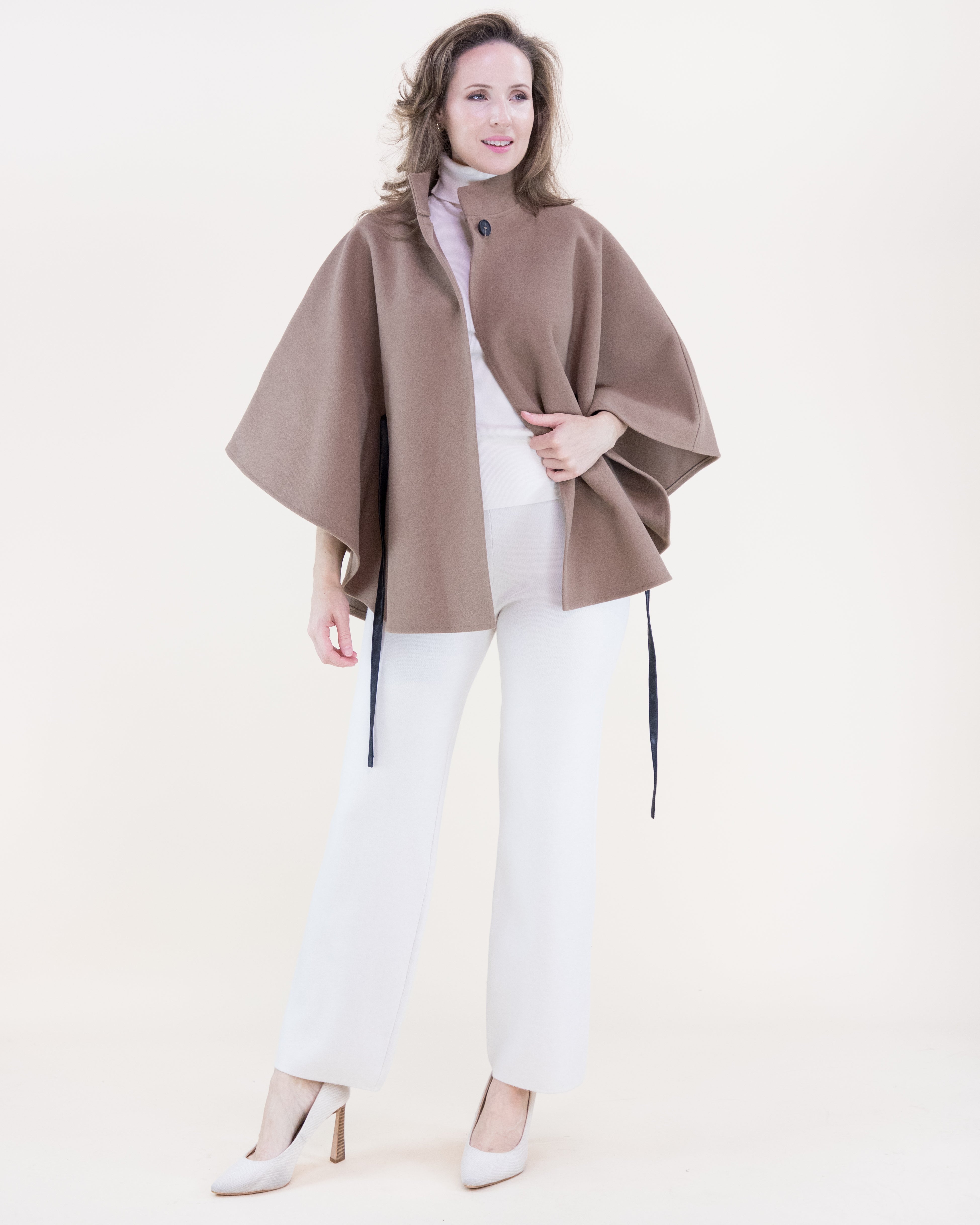 Funnel Neck Faux Leather Belt Cape - Black (OS) (Pack of 6)