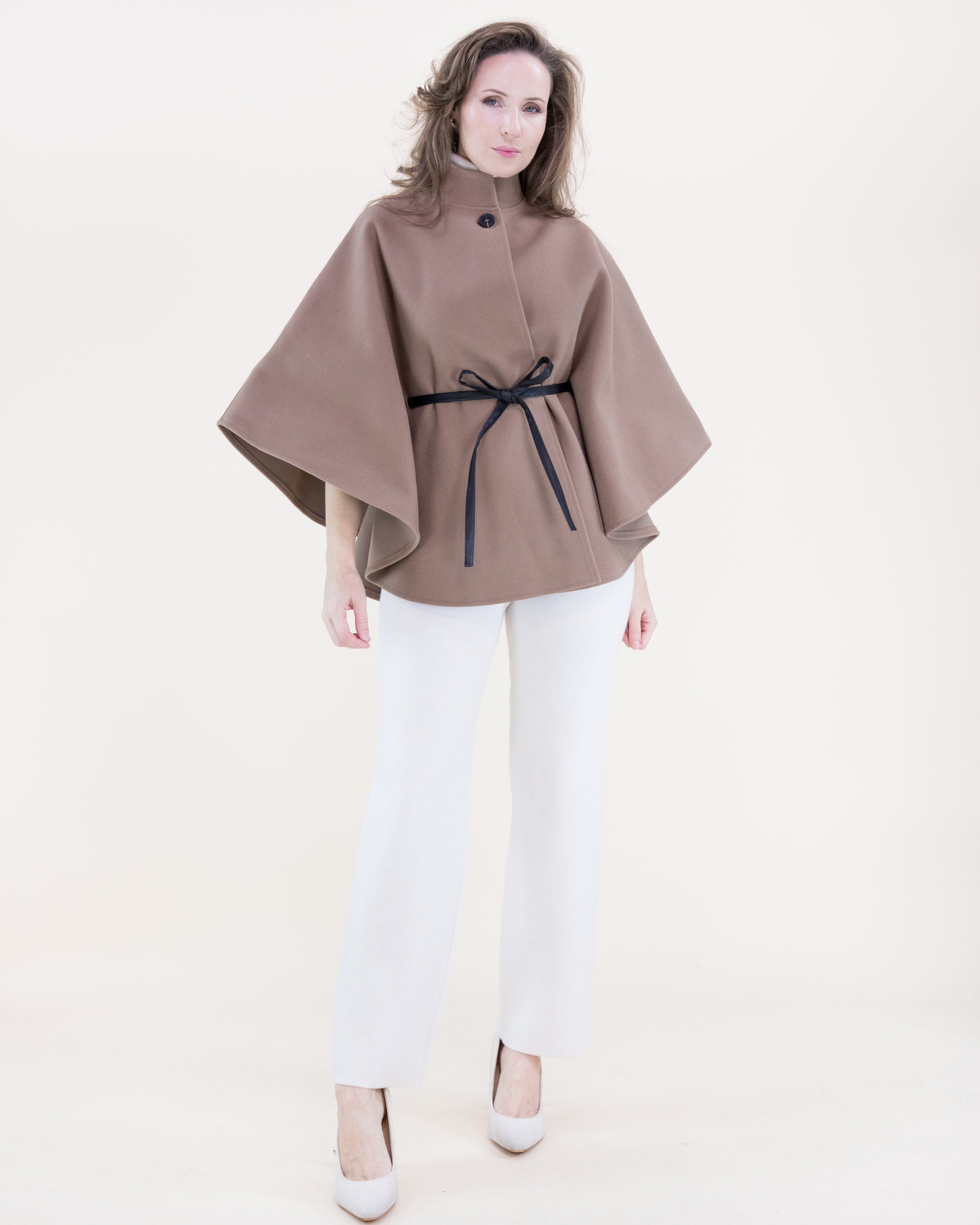 Funnel Neck Faux Leather Belt Cape - BEIGE (OS) (Pack of 6)