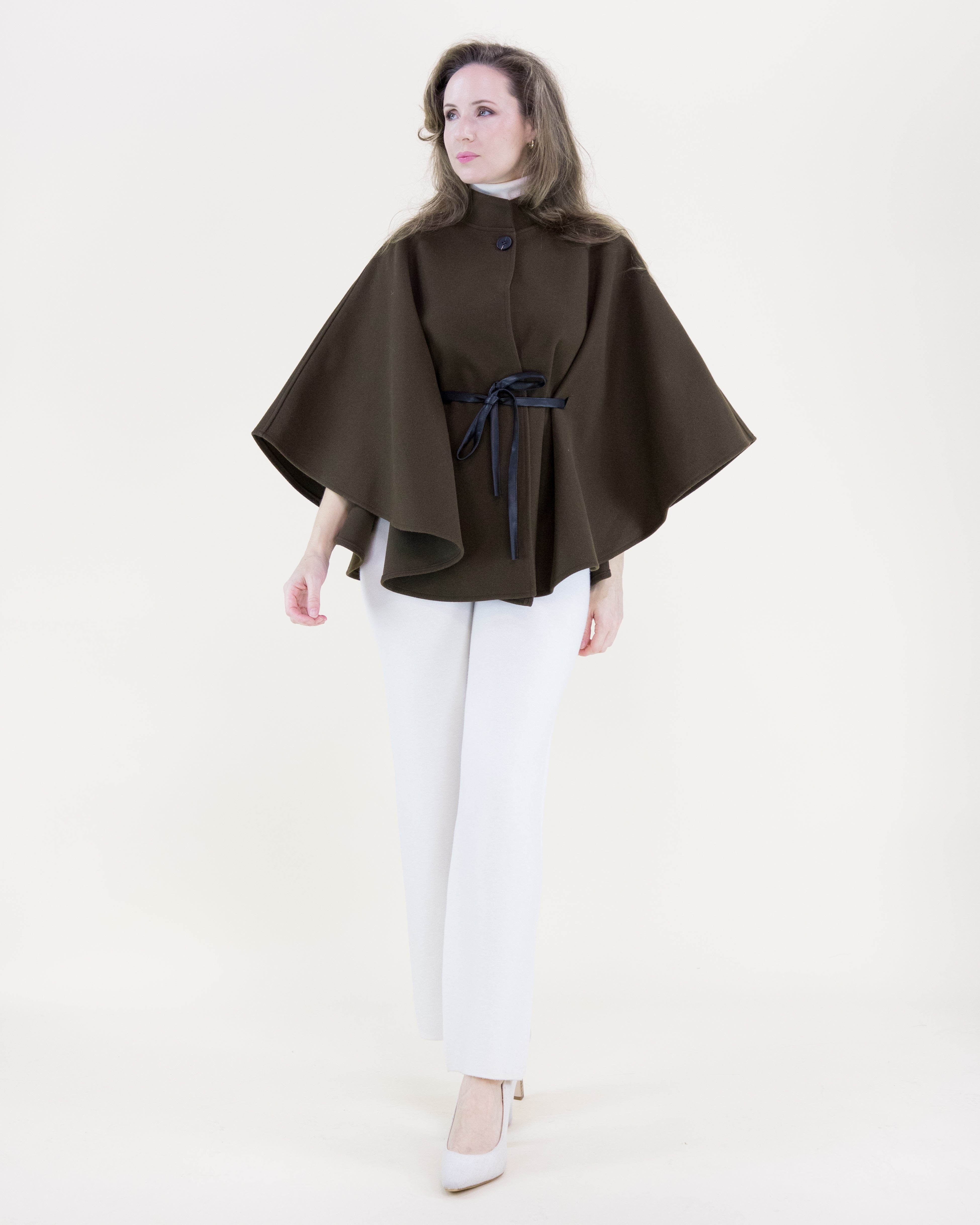 Funnel Neck Faux Leather Belt Cape - Khaki (OS) (Pack of 6)