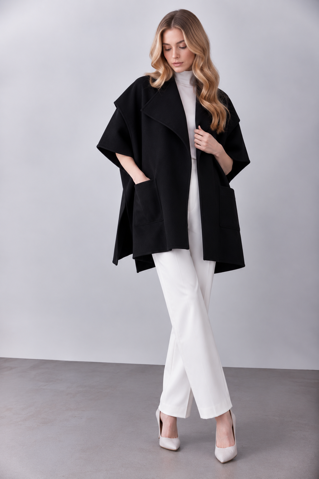 Wide Lapel Cocoon Coat - BLACK (OS) (Pack of 6)