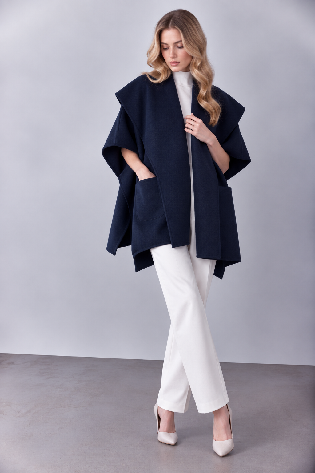 Wide Lapel Cocoon Coat - NAVY (OS) (Pack of 6)