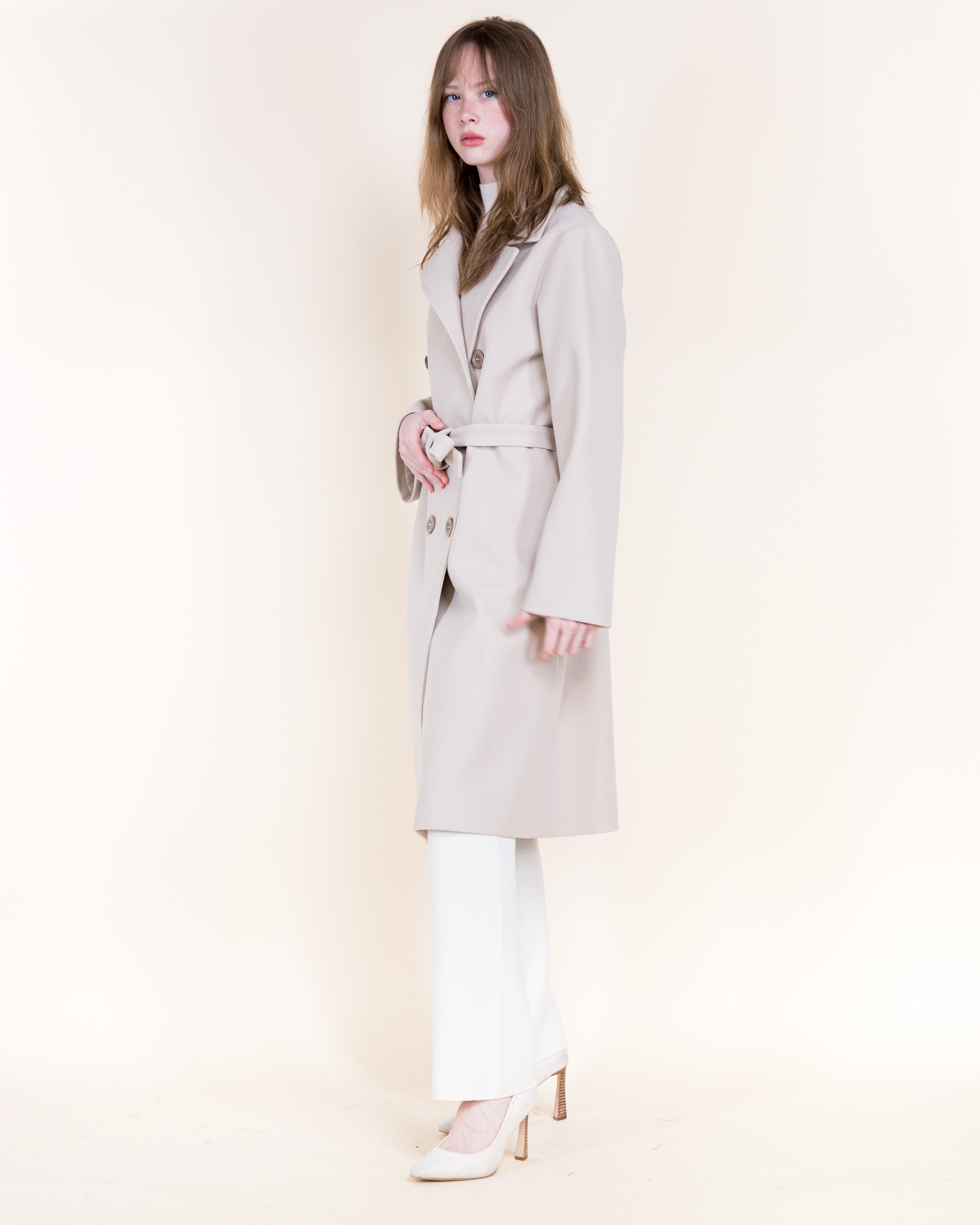 Classic Double Breasted Belted Peacoat- BEIGE (S/M, L/XL) (Pack of 6)