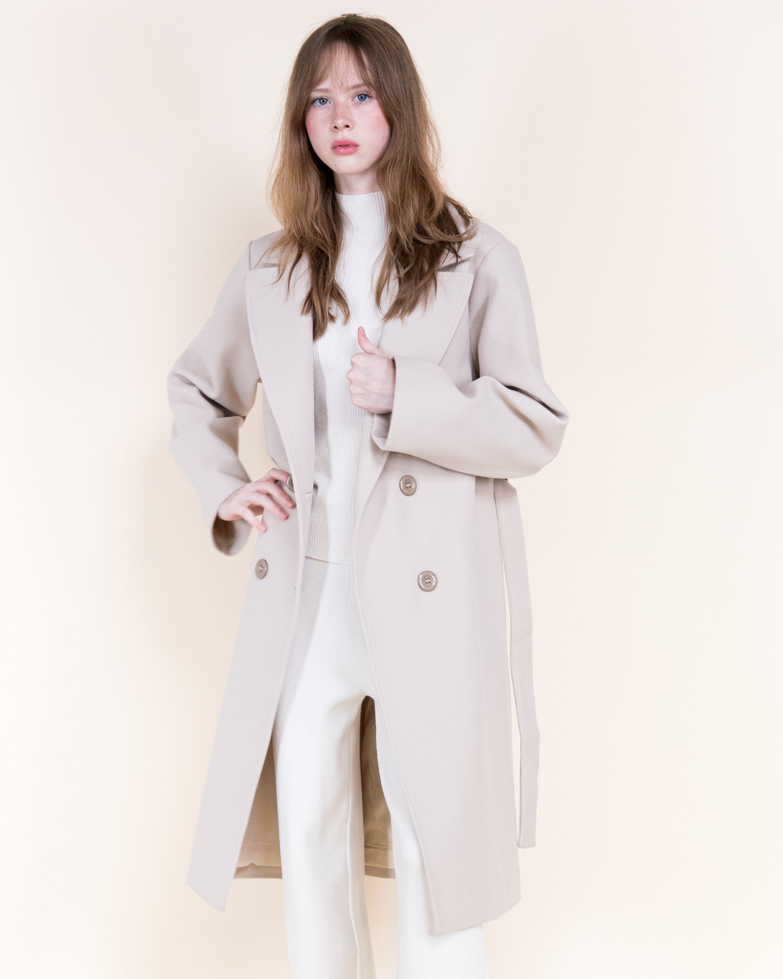 Classic Double Breasted Belted Peacoat- BEIGE (S/M, L/XL) (Pack of 6)