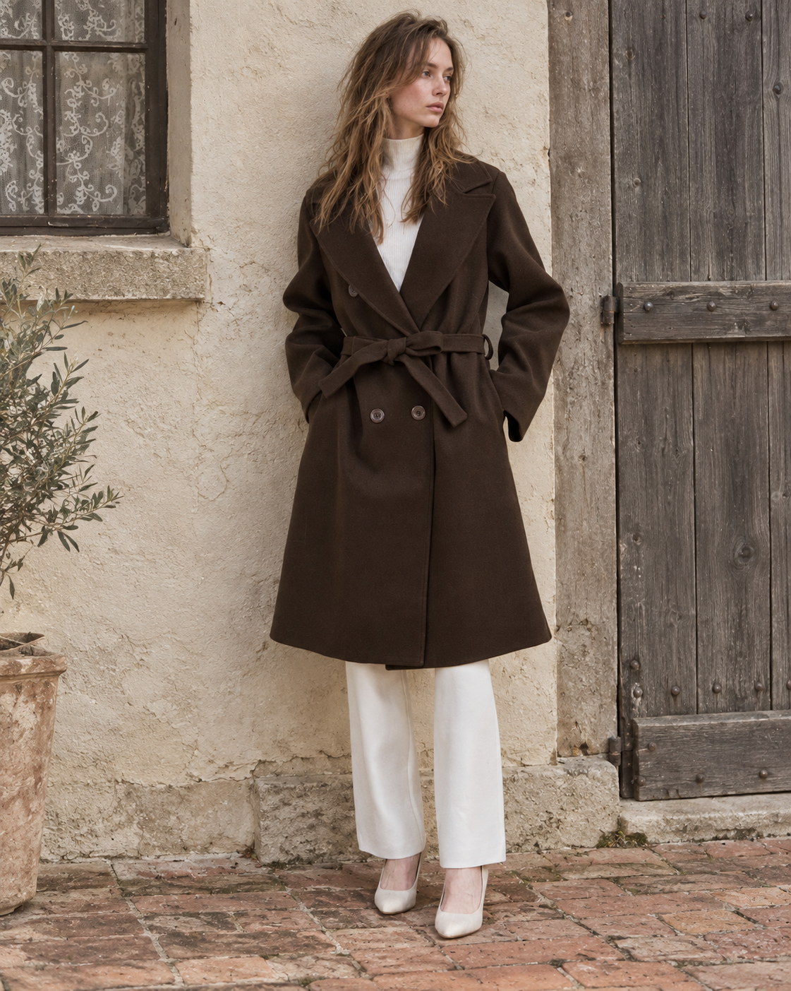 Classic Double Breasted Belted Peacoat- BROWN (S/M, L/XL) (Pack of 6)