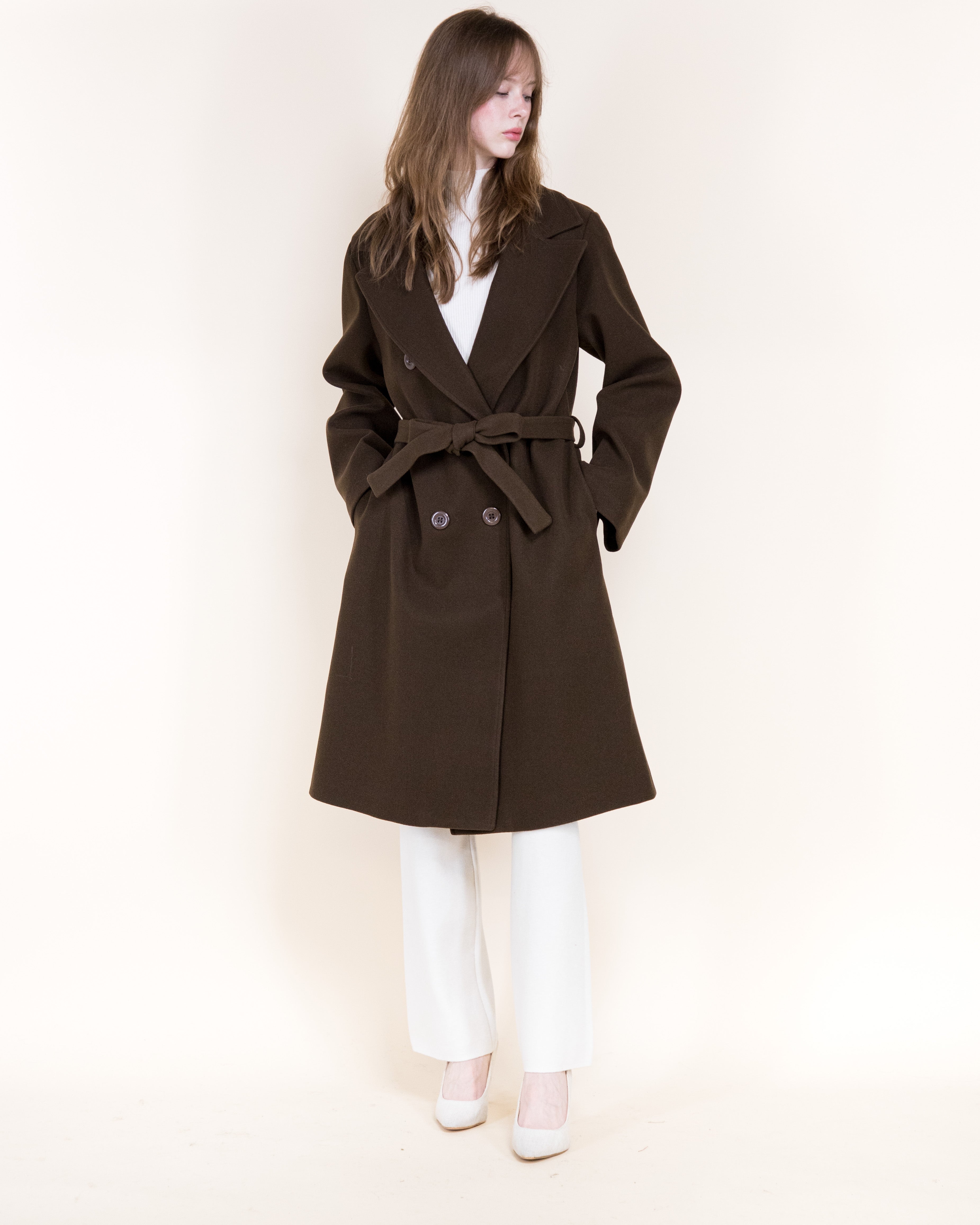 Classic Double Breasted Belted Peacoat- BEIGE (S/M, L/XL) (Pack of 6)