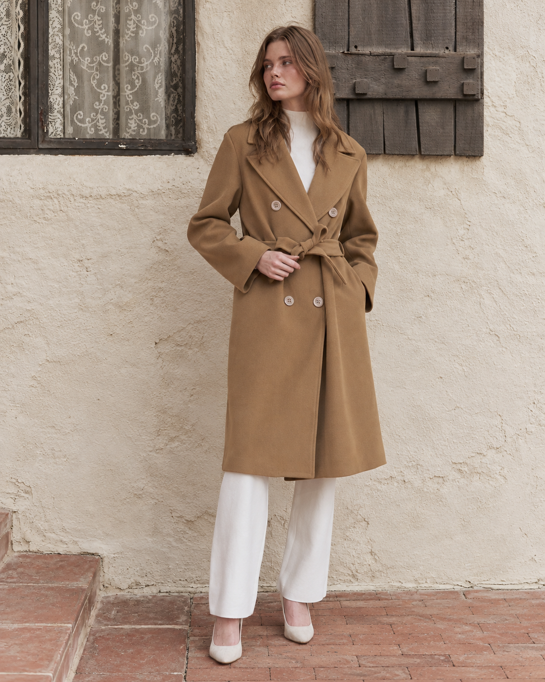 Classic Double Breasted Belted Peacoat- CAMEL (S/M, L/XL) (Pack of 6)