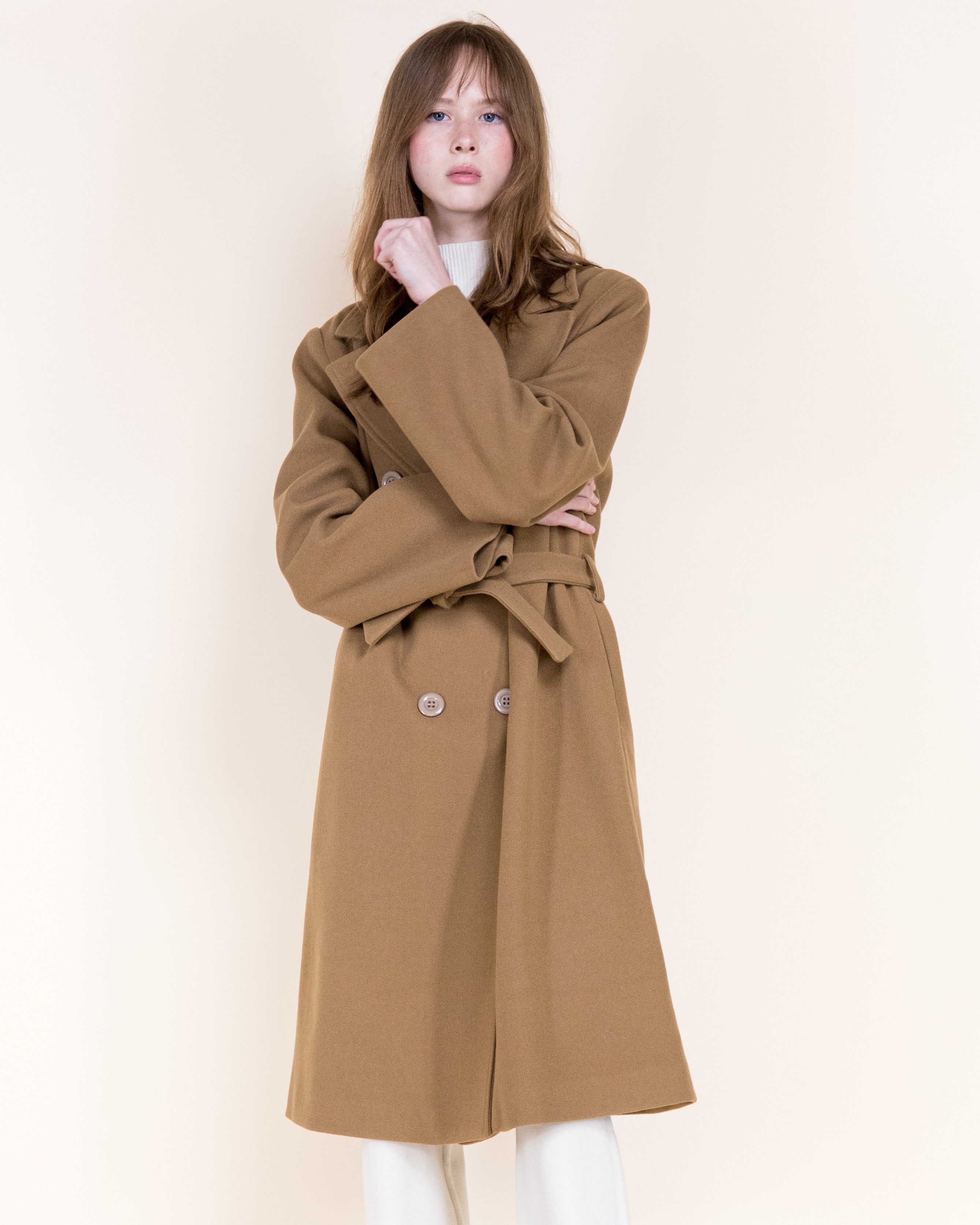 Classic Double Breasted Belted Peacoat- BEIGE (S/M, L/XL) (Pack of 6)