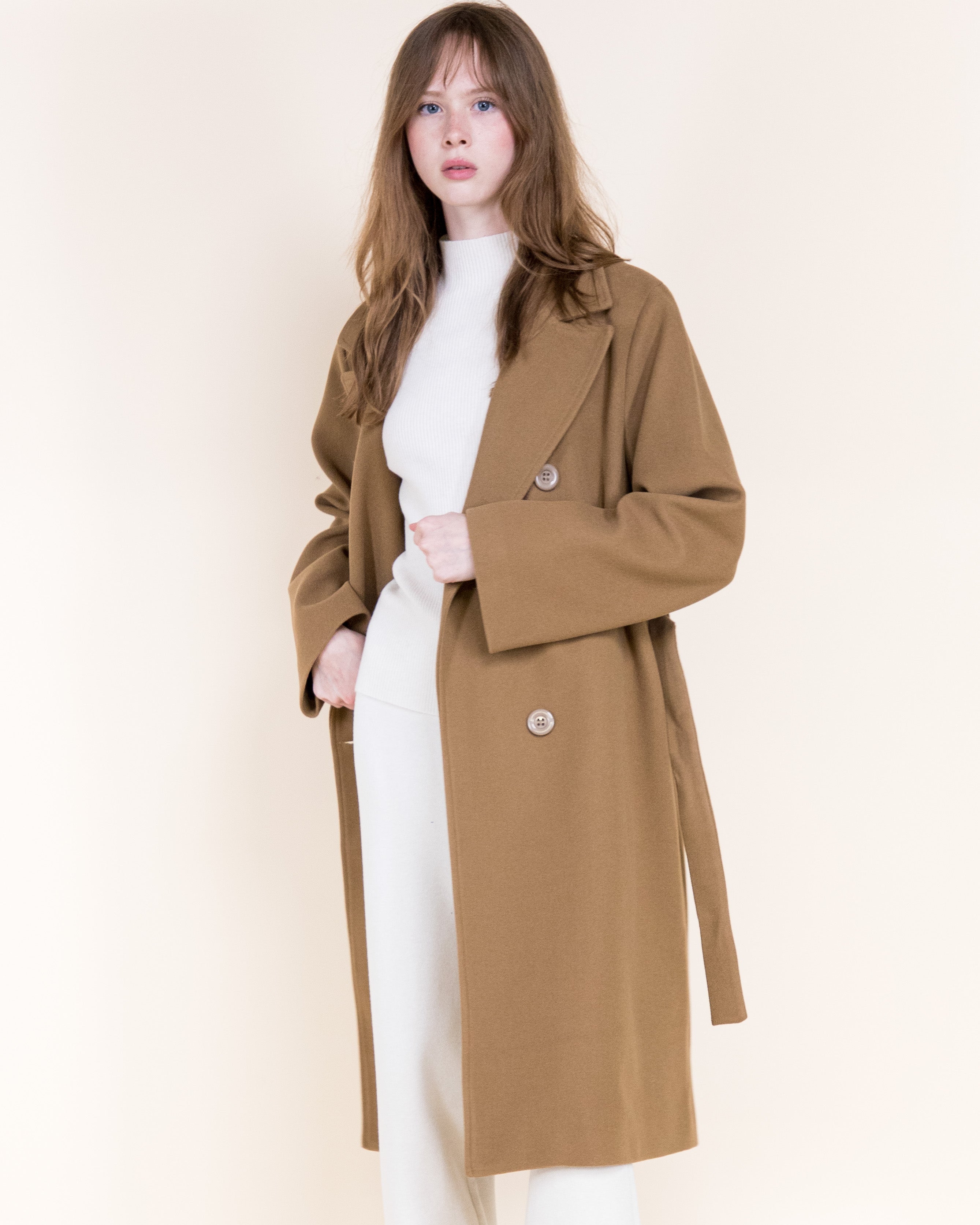 Classic Double Breasted Belted Peacoat- BEIGE (S/M, L/XL) (Pack of 6)