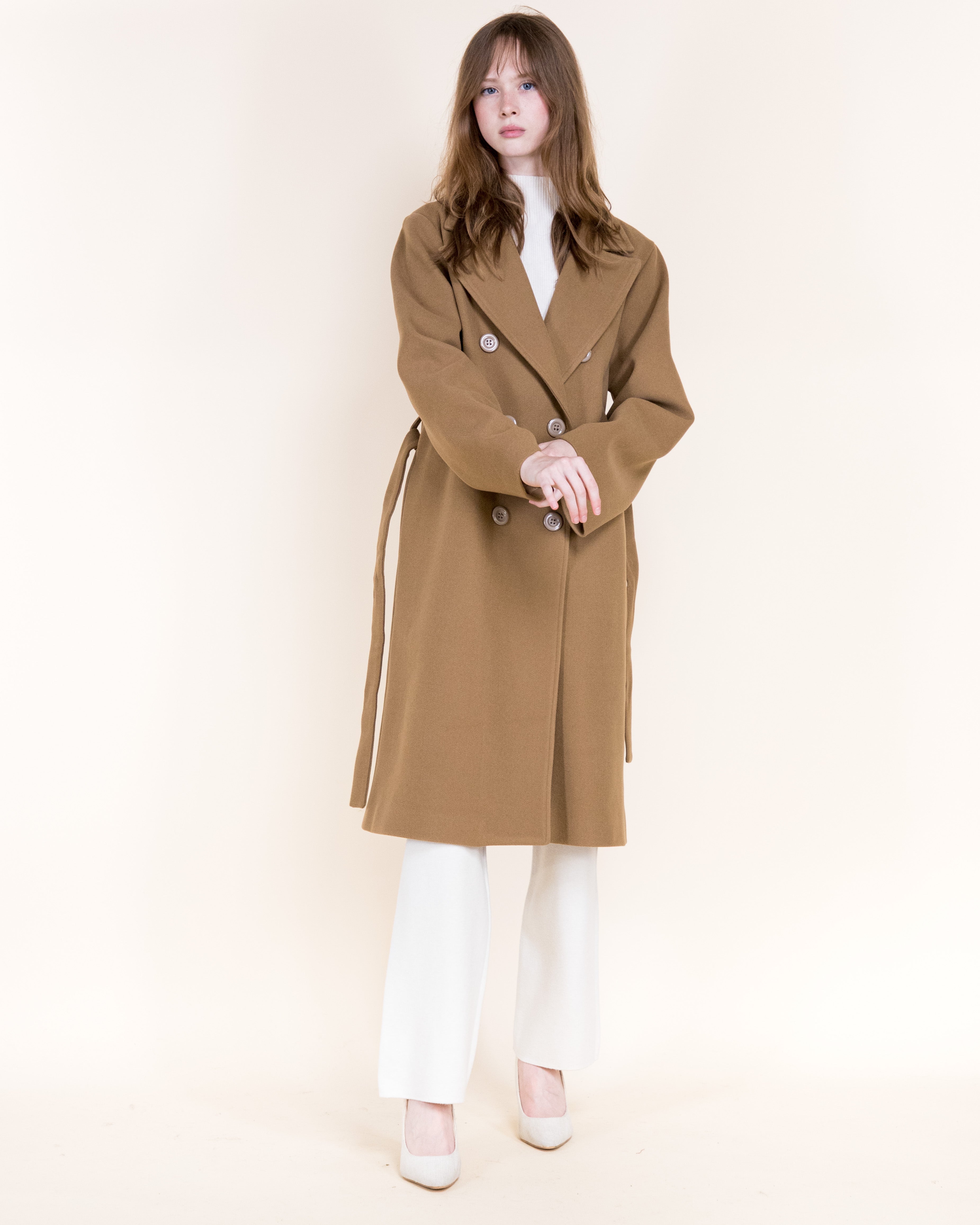 Classic Double Breasted Belted Peacoat- BEIGE (S/M, L/XL) (Pack of 6)