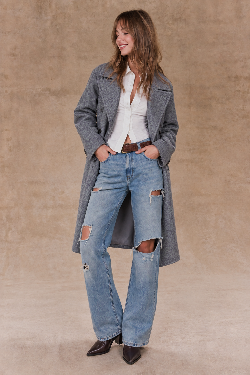 Classic Double Breasted Belted Peacoat- GRAY (S/M, L/XL) (Pack of 6)