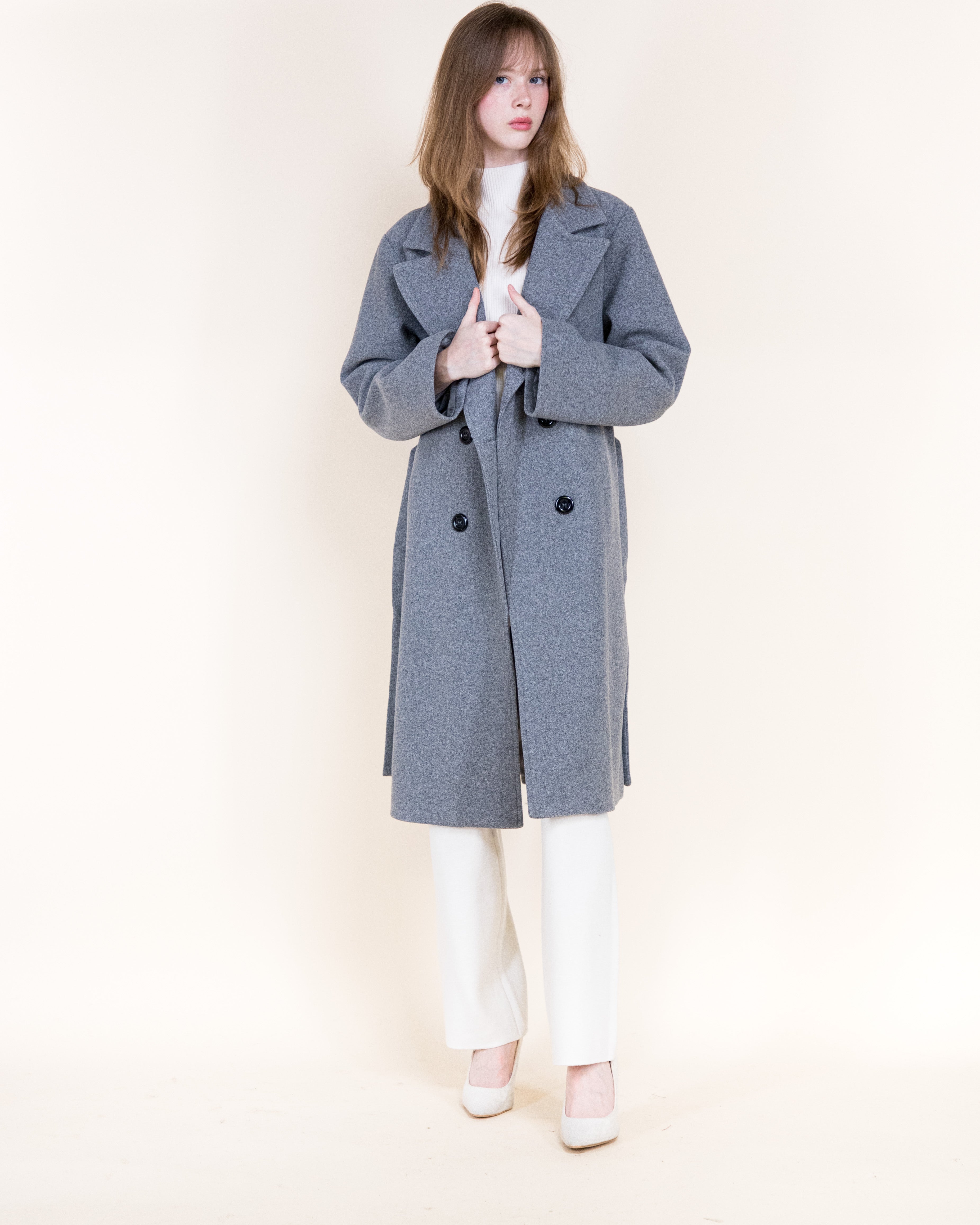 Classic Double Breasted Belted Peacoat- BEIGE (S/M, L/XL) (Pack of 6)