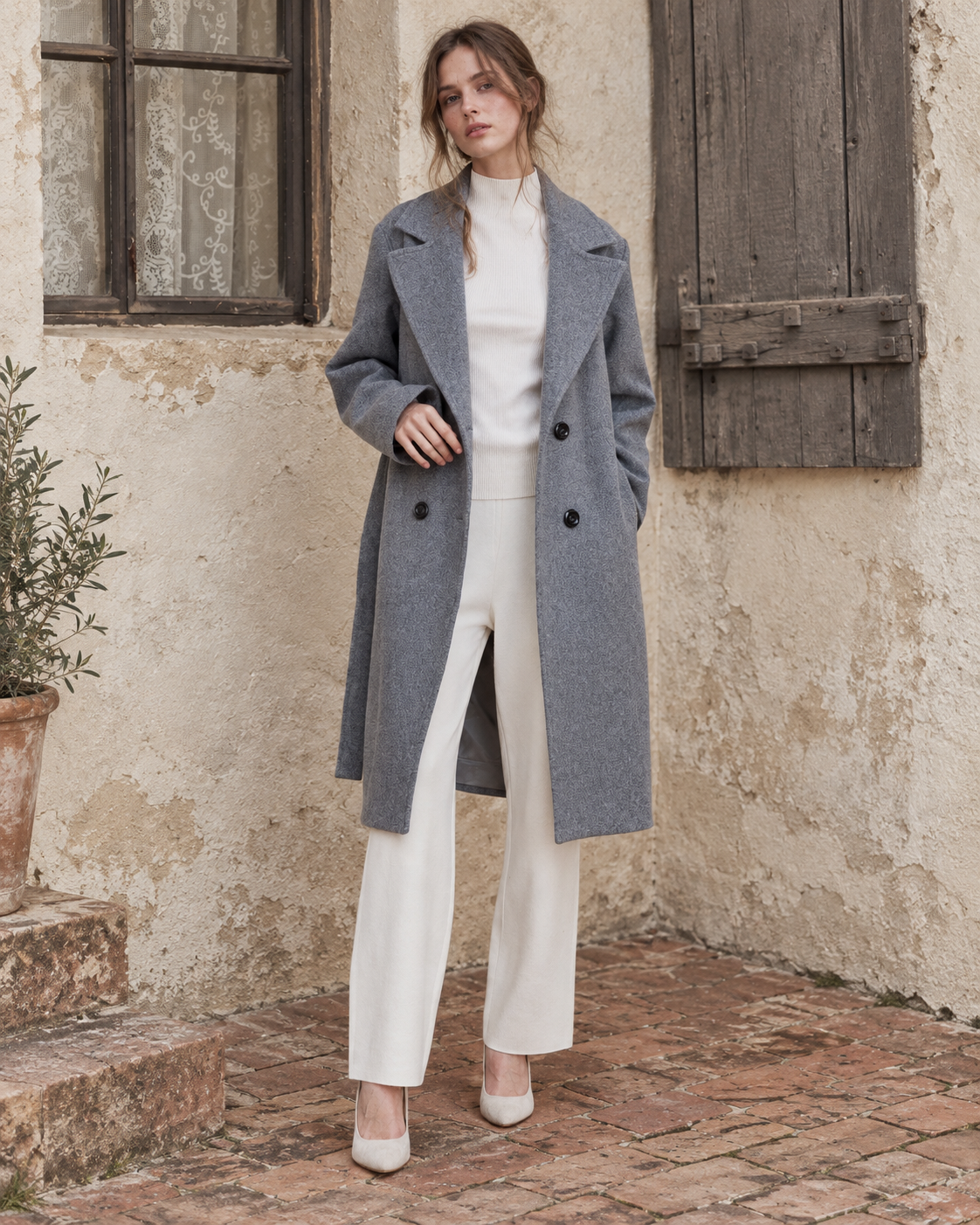 Classic Double Breasted Belted Peacoat- GRAY (S/M, L/XL) (Pack of 6)