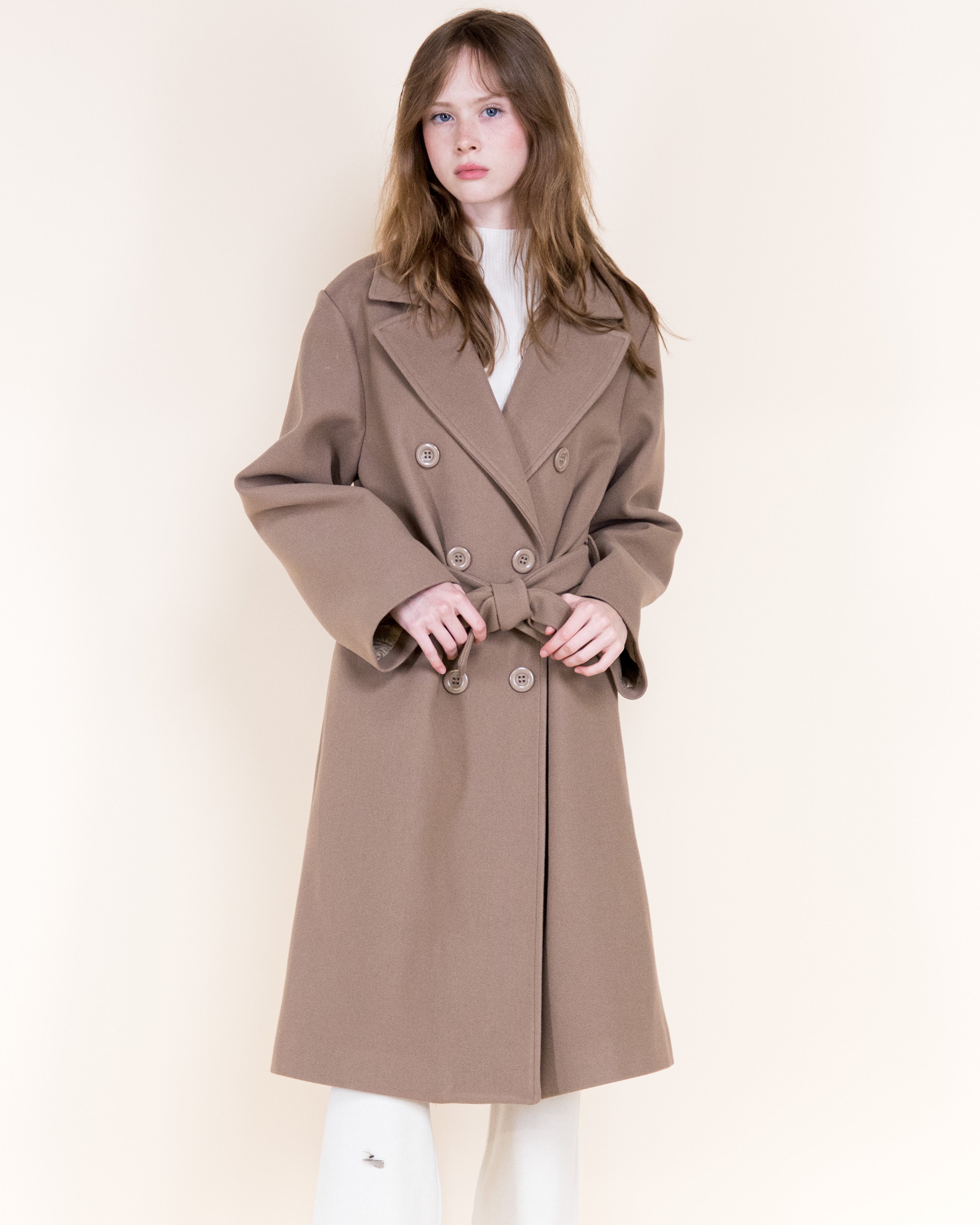 Classic Double Breasted Belted Peacoat- BEIGE (S/M, L/XL) (Pack of 6)