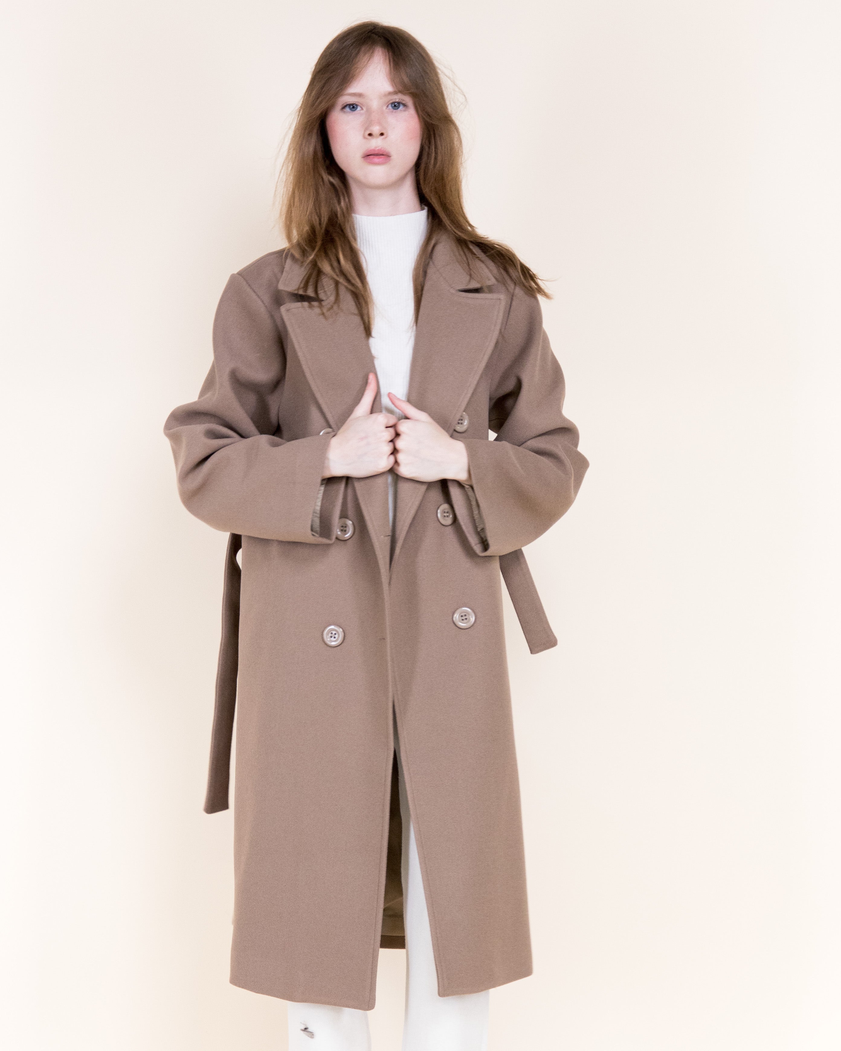 Classic Double Breasted Belted Peacoat- BEIGE (S/M, L/XL) (Pack of 6)