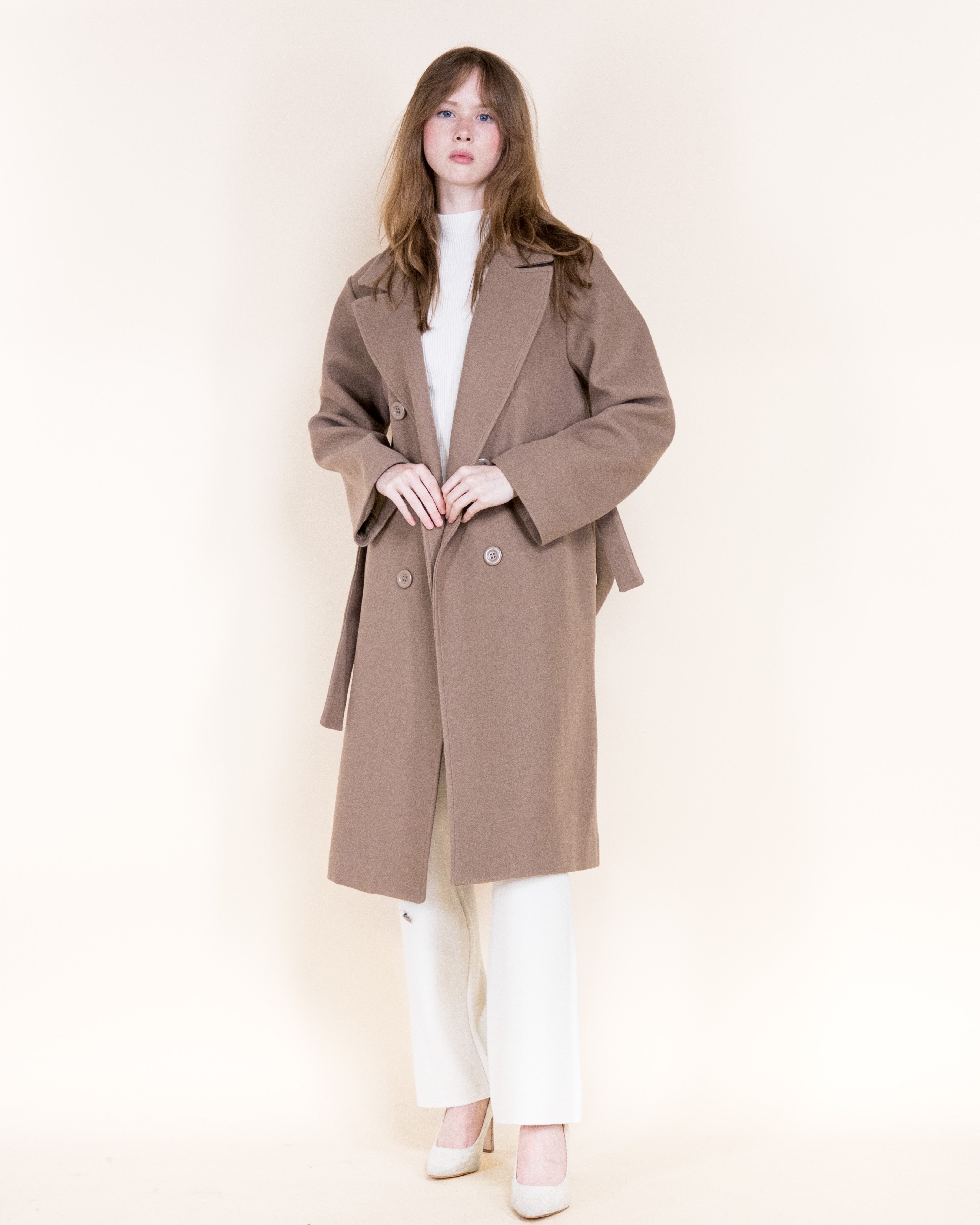 Classic Double Breasted Belted Peacoat- BEIGE (S/M, L/XL) (Pack of 6)