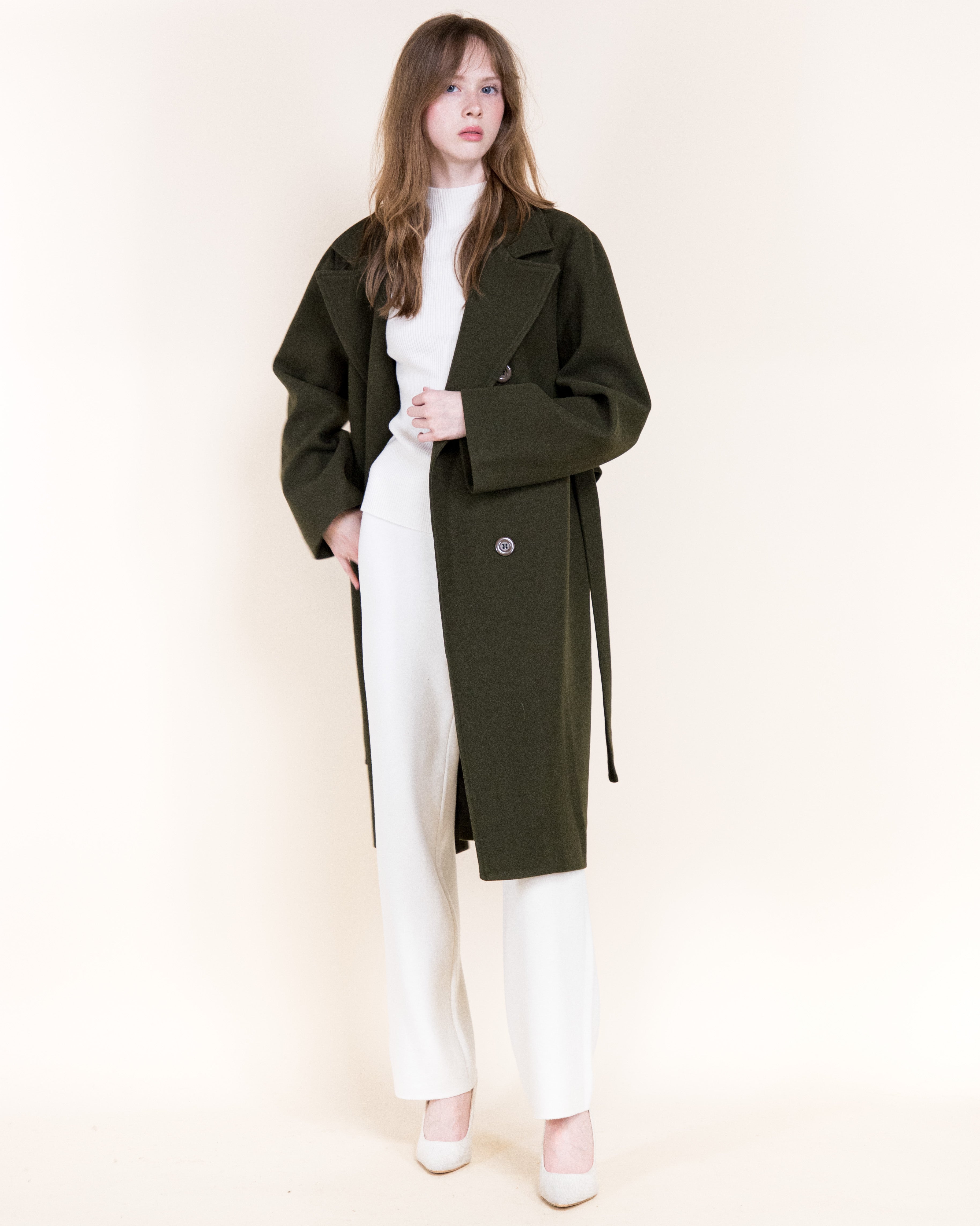 Classic Double Breasted Belted Peacoat- BEIGE (S/M, L/XL) (Pack of 6)