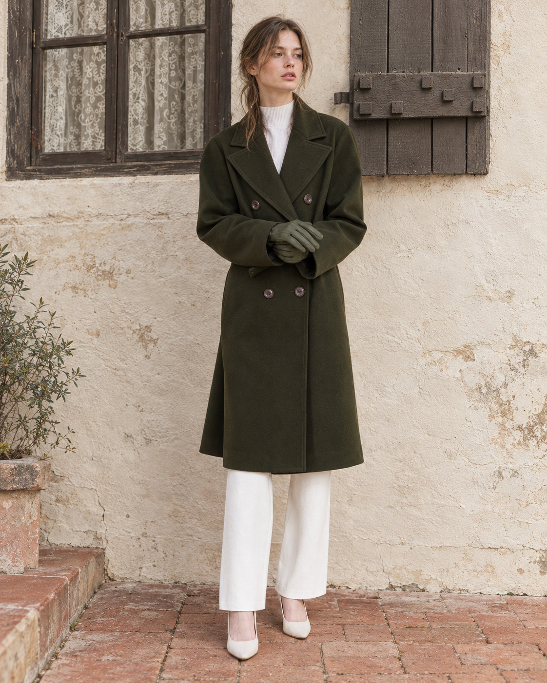 Classic Double Breasted Belted Peacoat- OLIVE (S/M, L/XL) (Pack of 6)