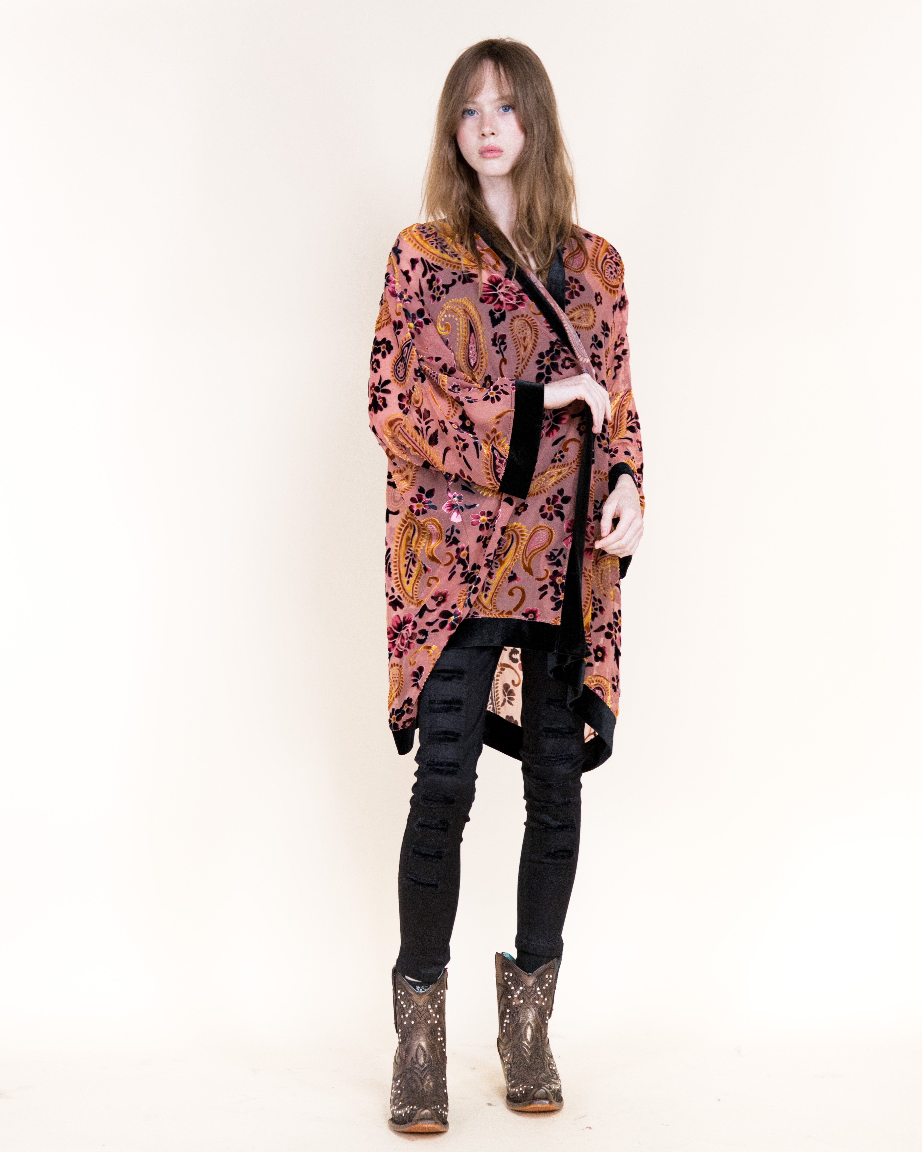 Luxe Velvet Flowers and Paisley Burn-Out Kimono - BLACK (OS) (Pack of 6)