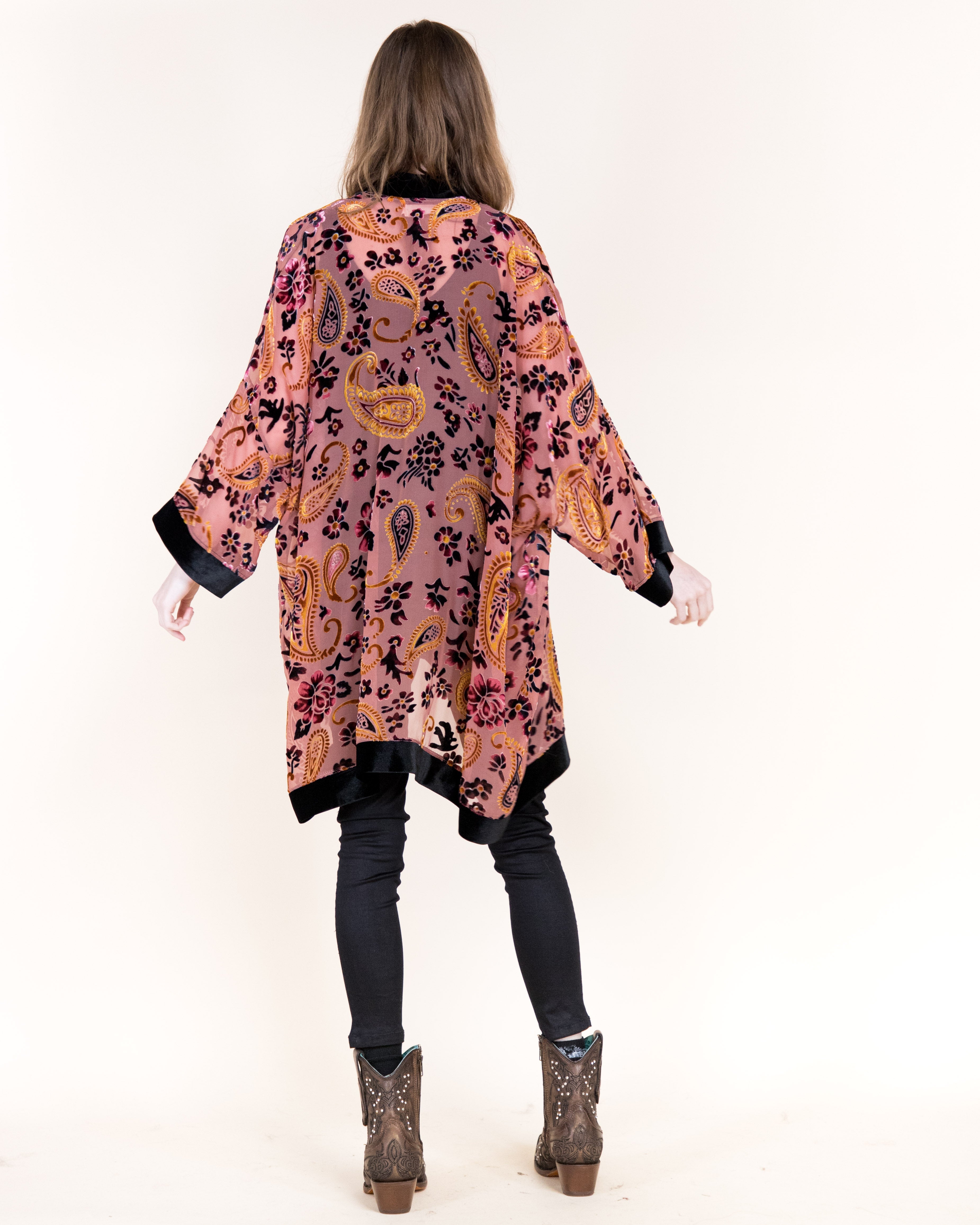 Luxe Velvet Flowers and Paisley Burn-Out Kimono - BLACK (OS) (Pack of 6)