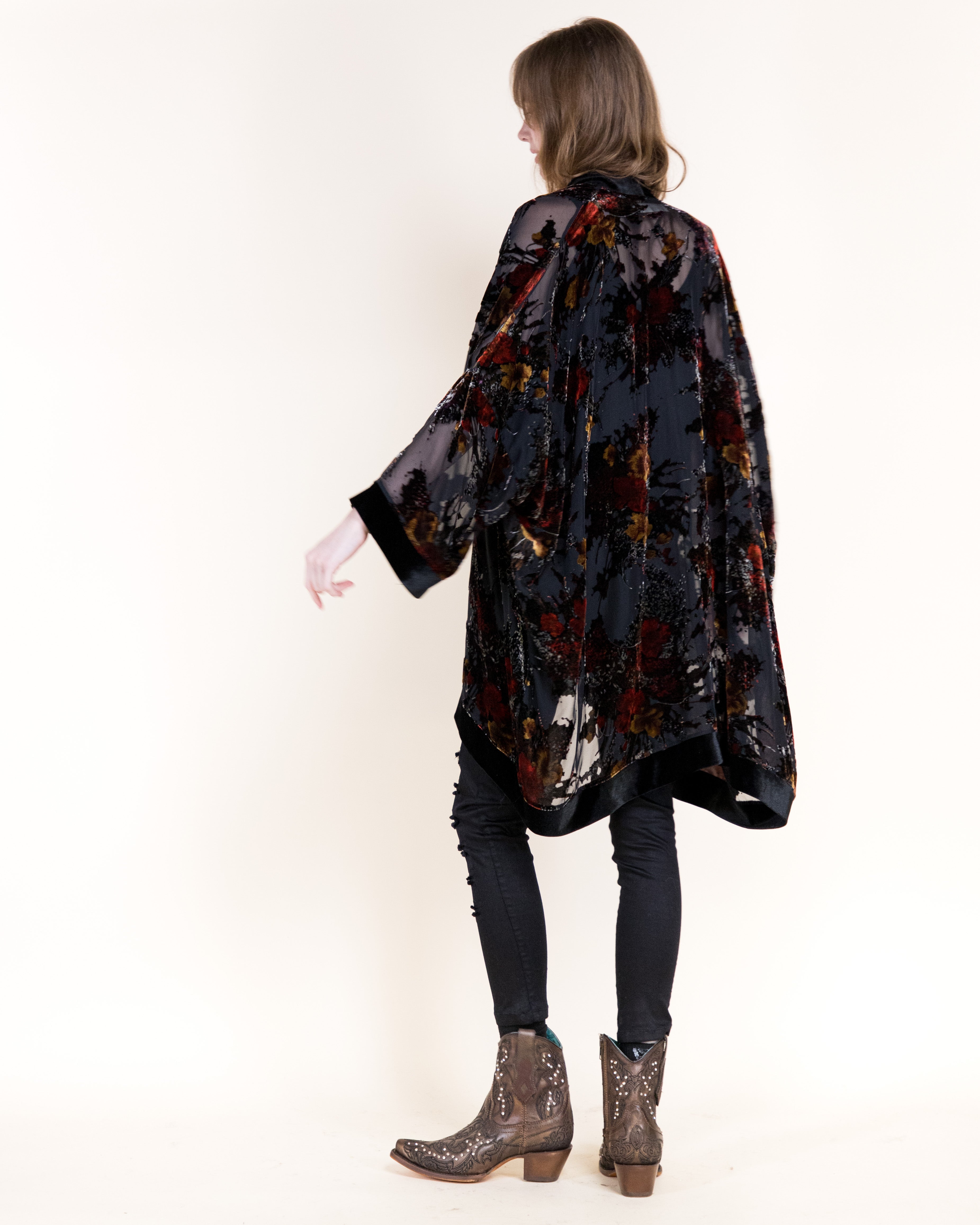 Luxe Velvet Floral Bunches Burn-Out Kimono - GREEN (OS) (Pack of 6)