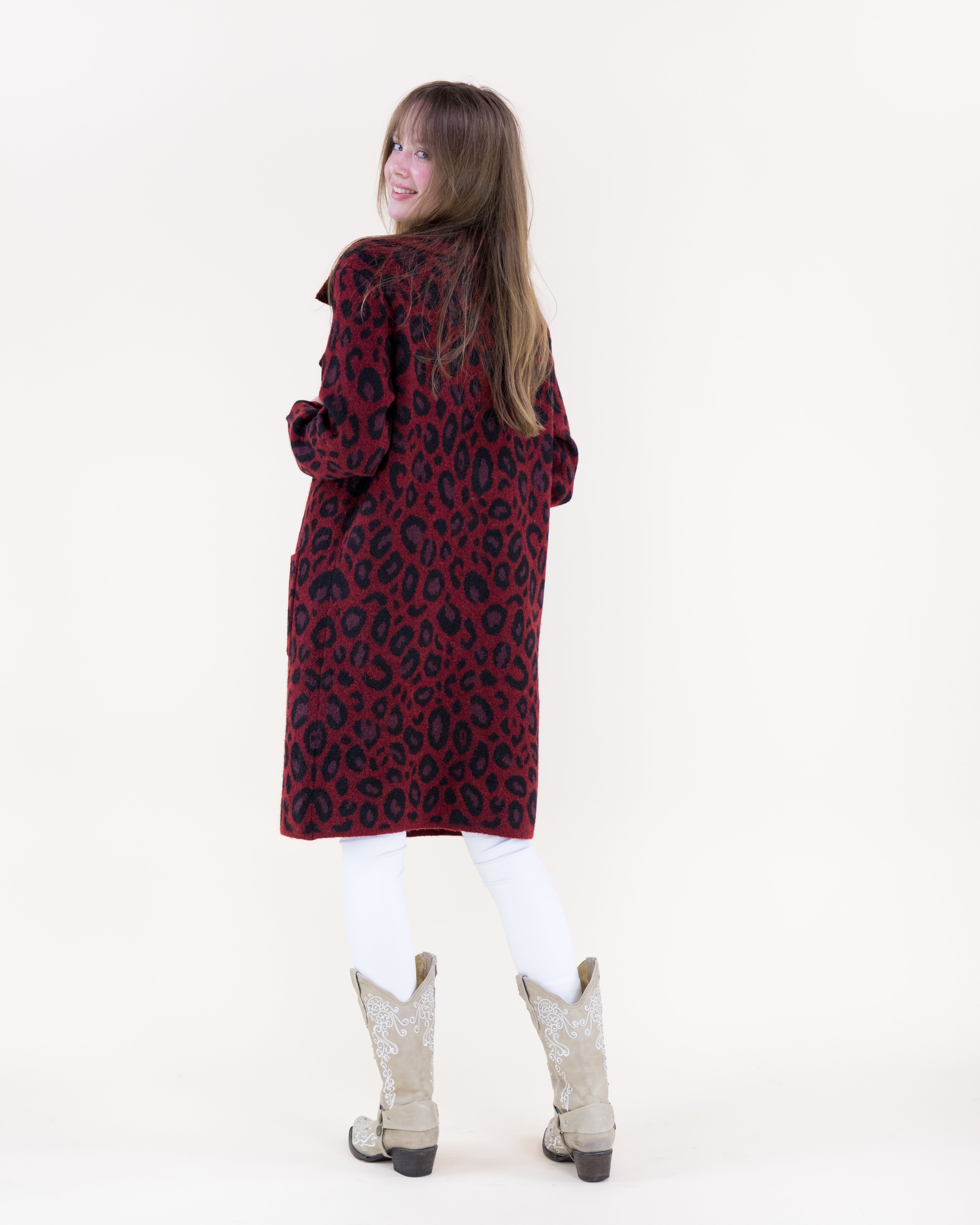 Leopard Notch Lapel Coatigan - BURGUNDY (S/M, L/XL) (Pack of 6)